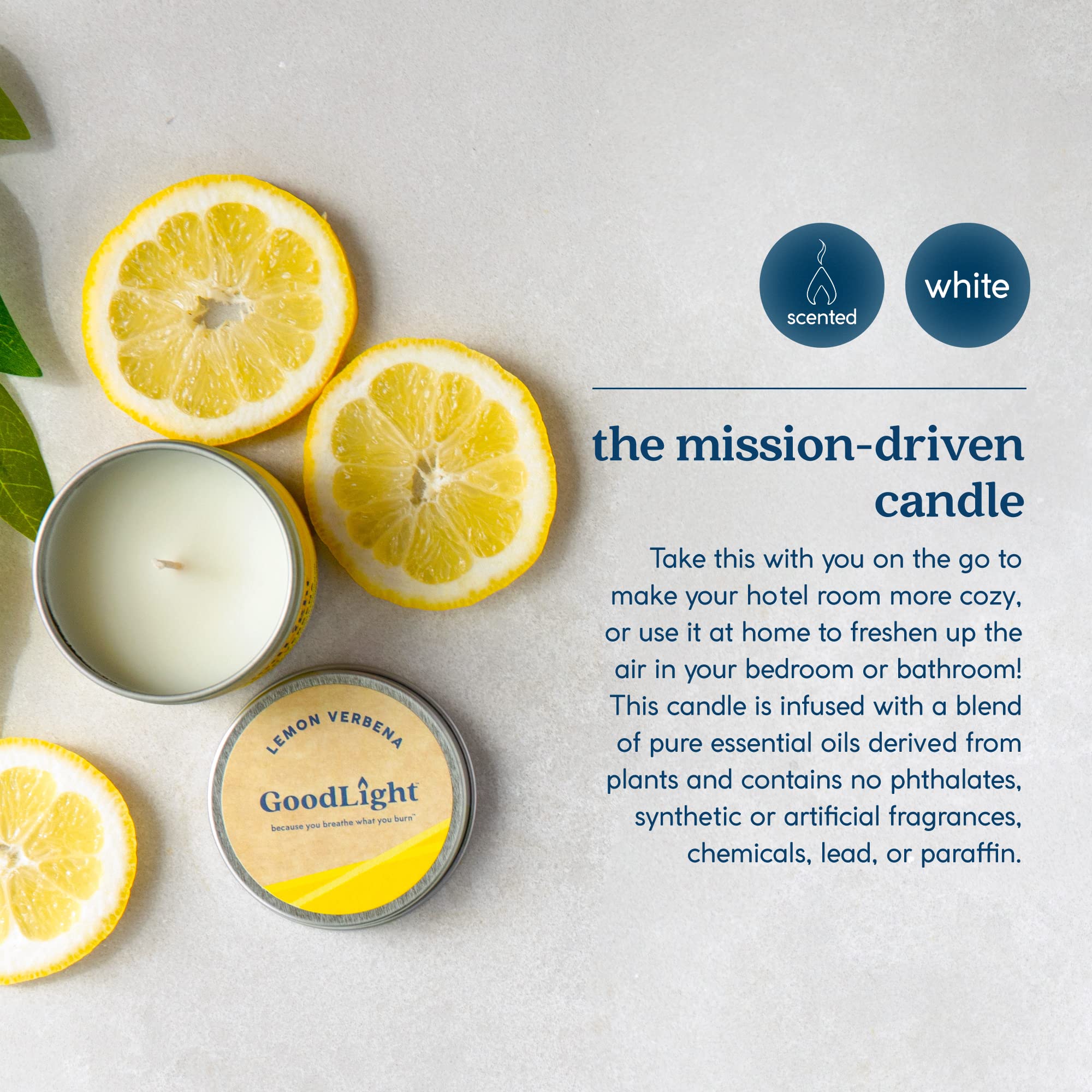 Eco-Friendly Paraffin-Free Scented Candle in Tin - 30 Hour Burn Time, Lemon Verbena Aroma (6oz) | Perfect Birthday Gift for Women & Men, Home Decor, Relaxation & Romantic Ambiance