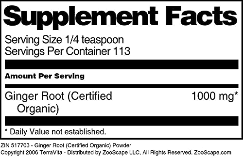 Organic Ginger Root Powder - USDA Certified, 4 oz (113g) - Pure & Natural for Cooking, Tea, Smoothies & Wellness - ZIN: 517703