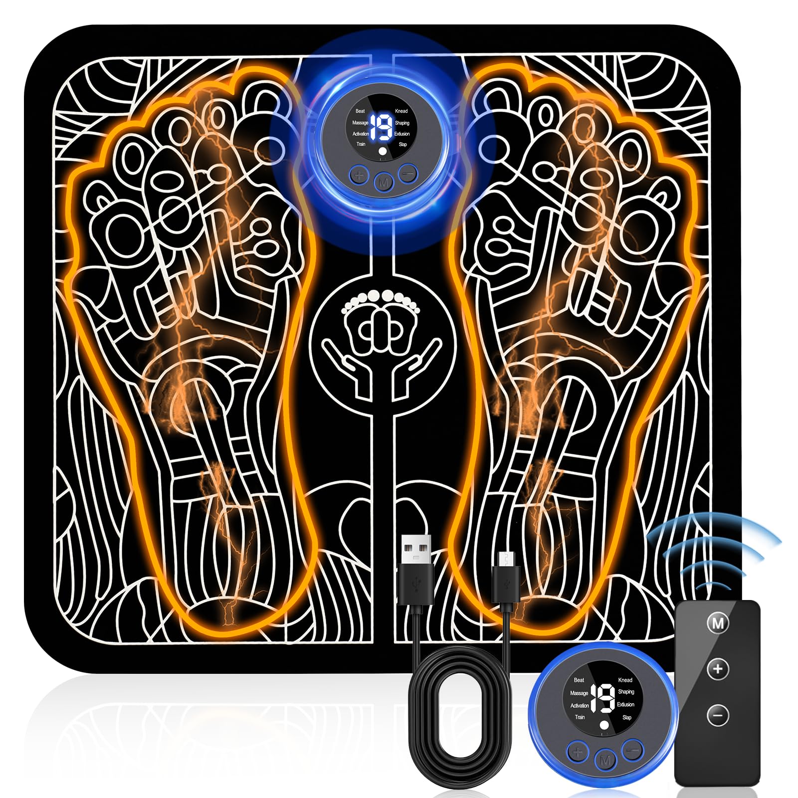 Portable EMS Foot Massager for Neuropathy Pain Relief - Electric Muscle Stimulator Pad with Remote Control for Plantar Fasciitis, Circulation & Relaxation - Perfect for Home, Office & Travel Use