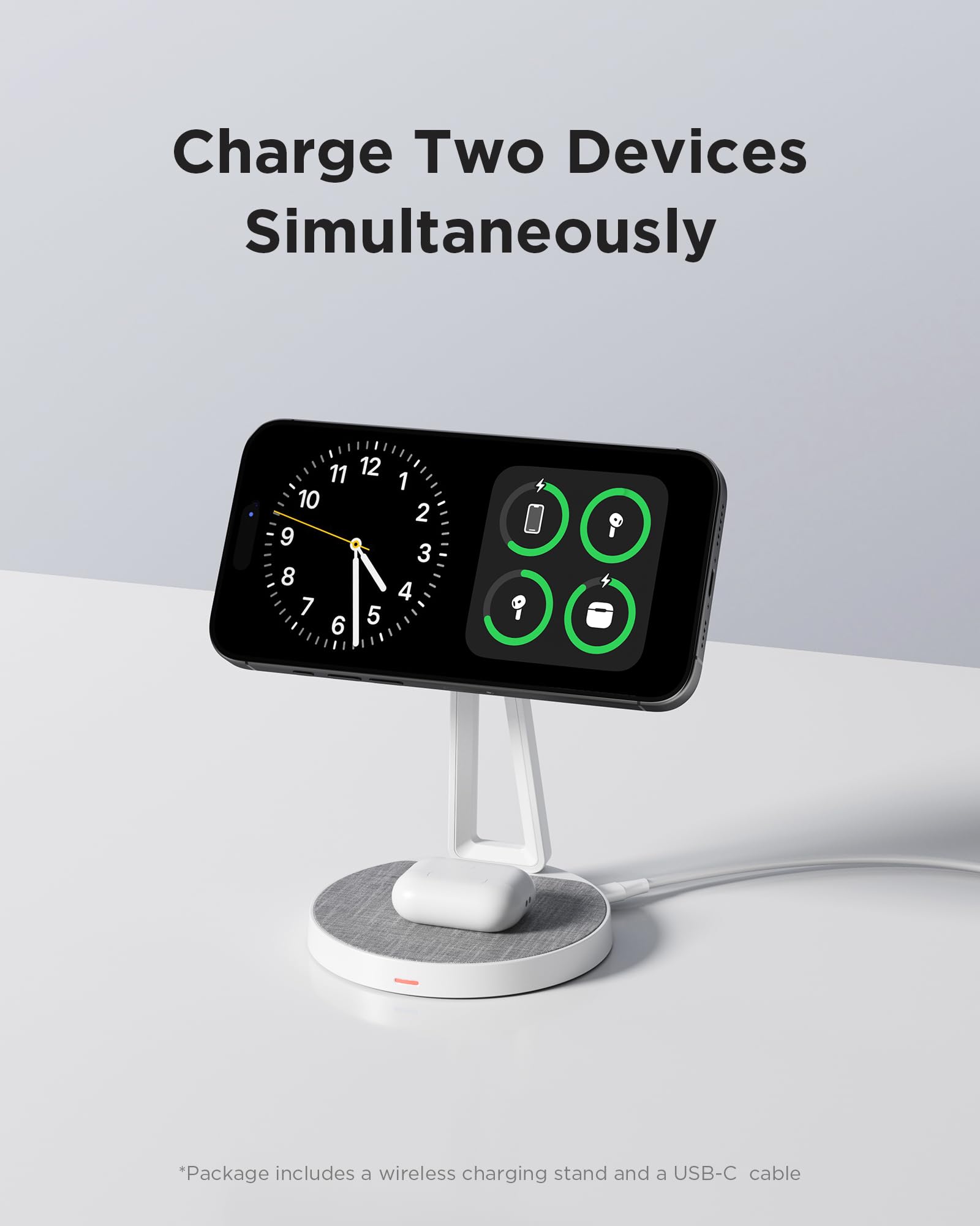 PISEN 2-in-1 MagSafe Charging Stand - 15W Fast Wireless Charger for iPhone 16/15/14/13/12, Samsung Galaxy, AirPods | Magnetic Charging Station with Fiber Surface | Perfect for Home, Office & Nightstand Charging