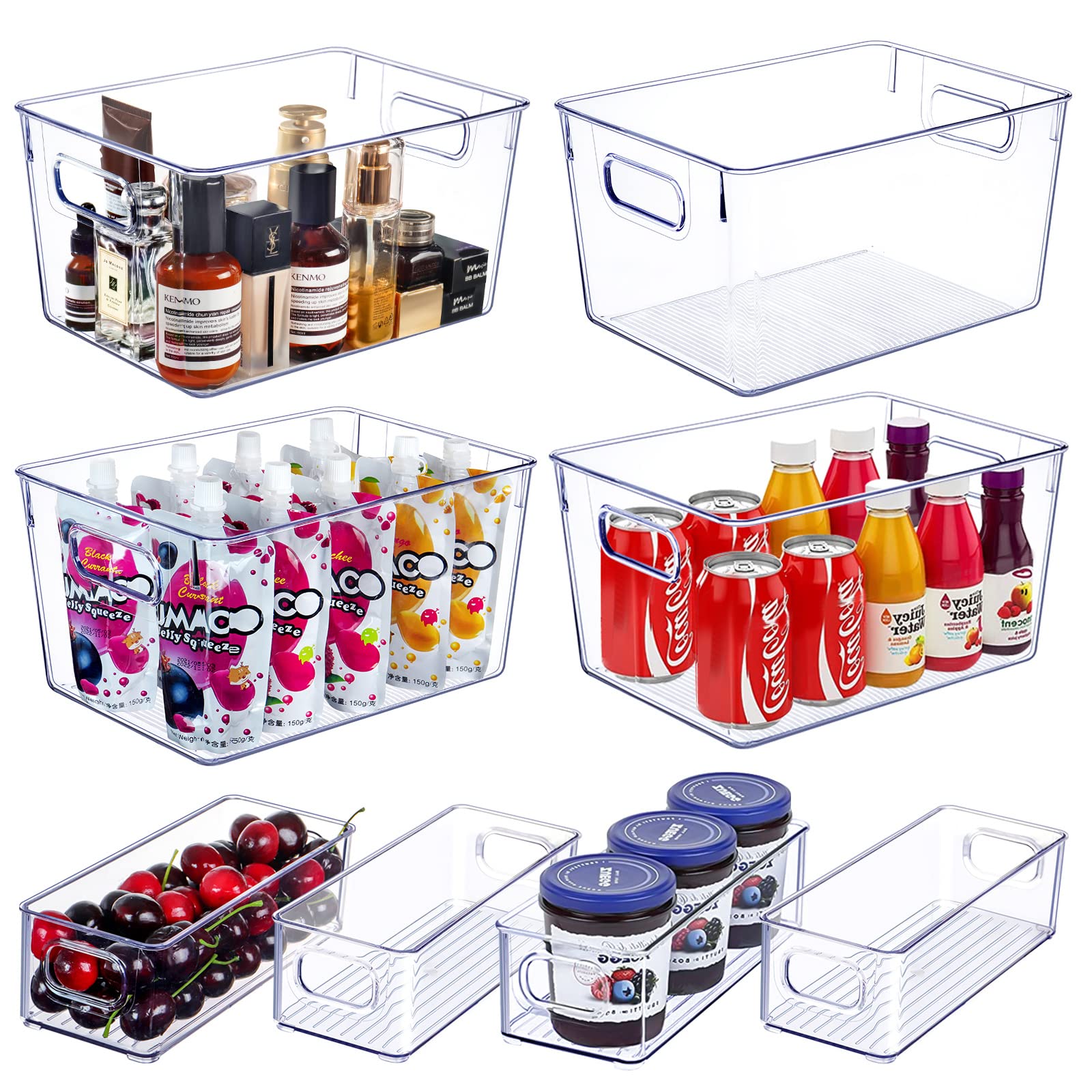 8-Piece Clear Plastic Storage Bin Set - 4 Large & 4 Small Stackable Containers for Pantry, Kitchen, Cabinet Organization | Perfect for Home Edit, Closet & Office Storage Solutions