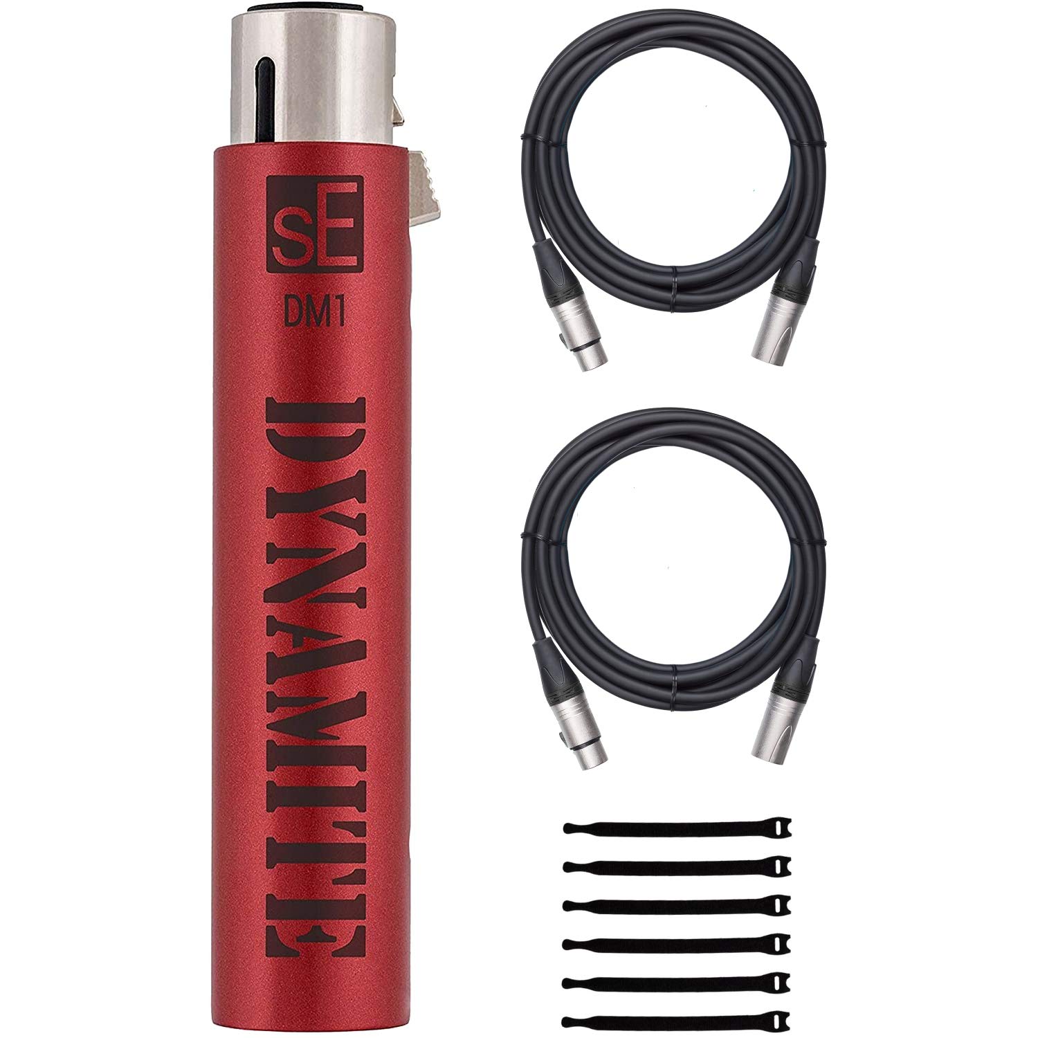 sE Electronics DM1 Dynamite Active In-line Microphone Preamp - 28dB Gain with 2x 20ft XLR Cables & 7-Pack Cable Ties | Professional Studio Recording, Podcasting & Live Sound Enhancement