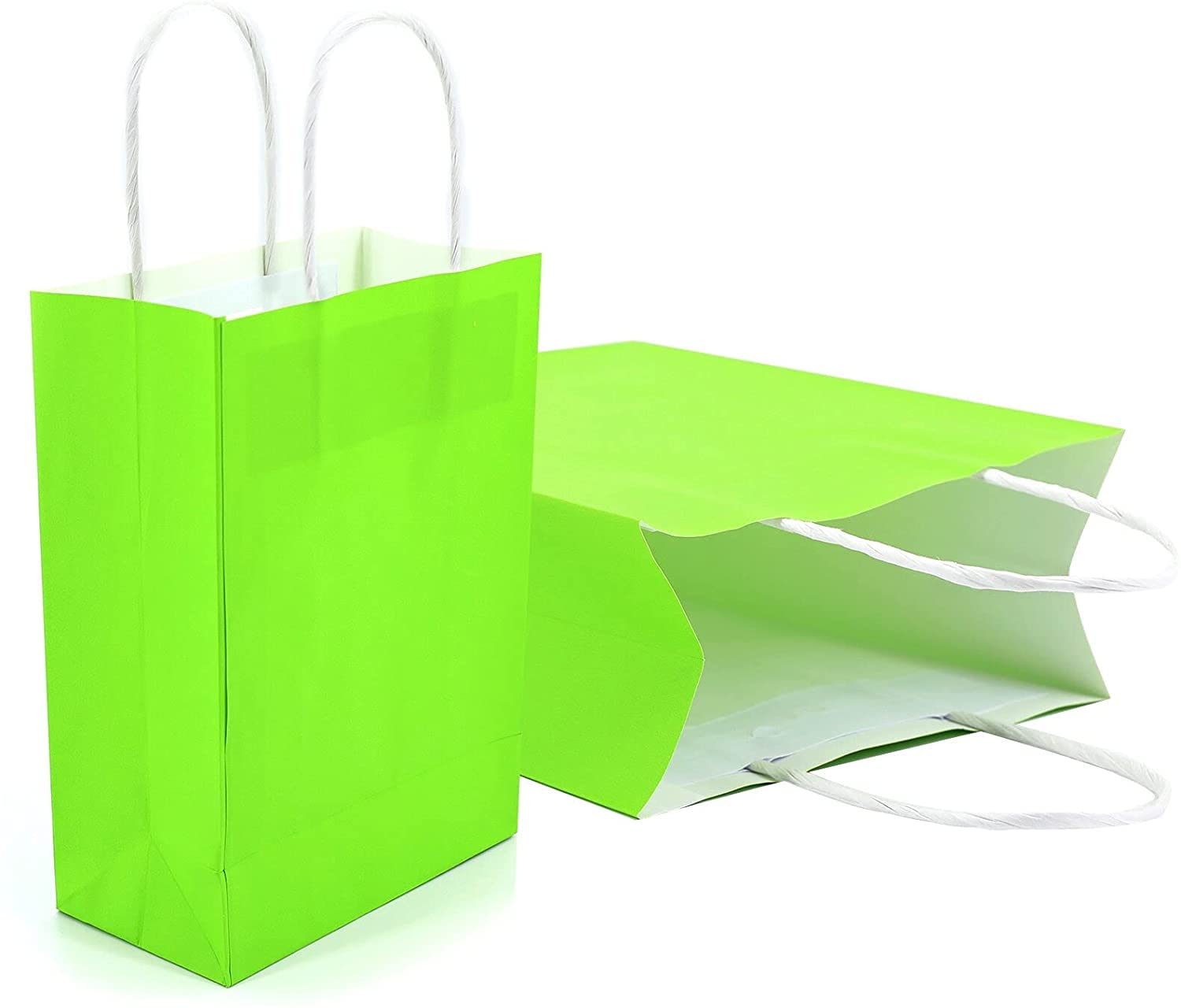 12-Pack Eco-Friendly Kraft Paper Gift Bags with Handles 8.6x6.3x3.15 Inches - Small Green Party Favor Bags Bulk for Christmas, Birthday, Wedding Favors, Candy & Goodie Bags - Perfect for Retail, Shopping & Party Decorations