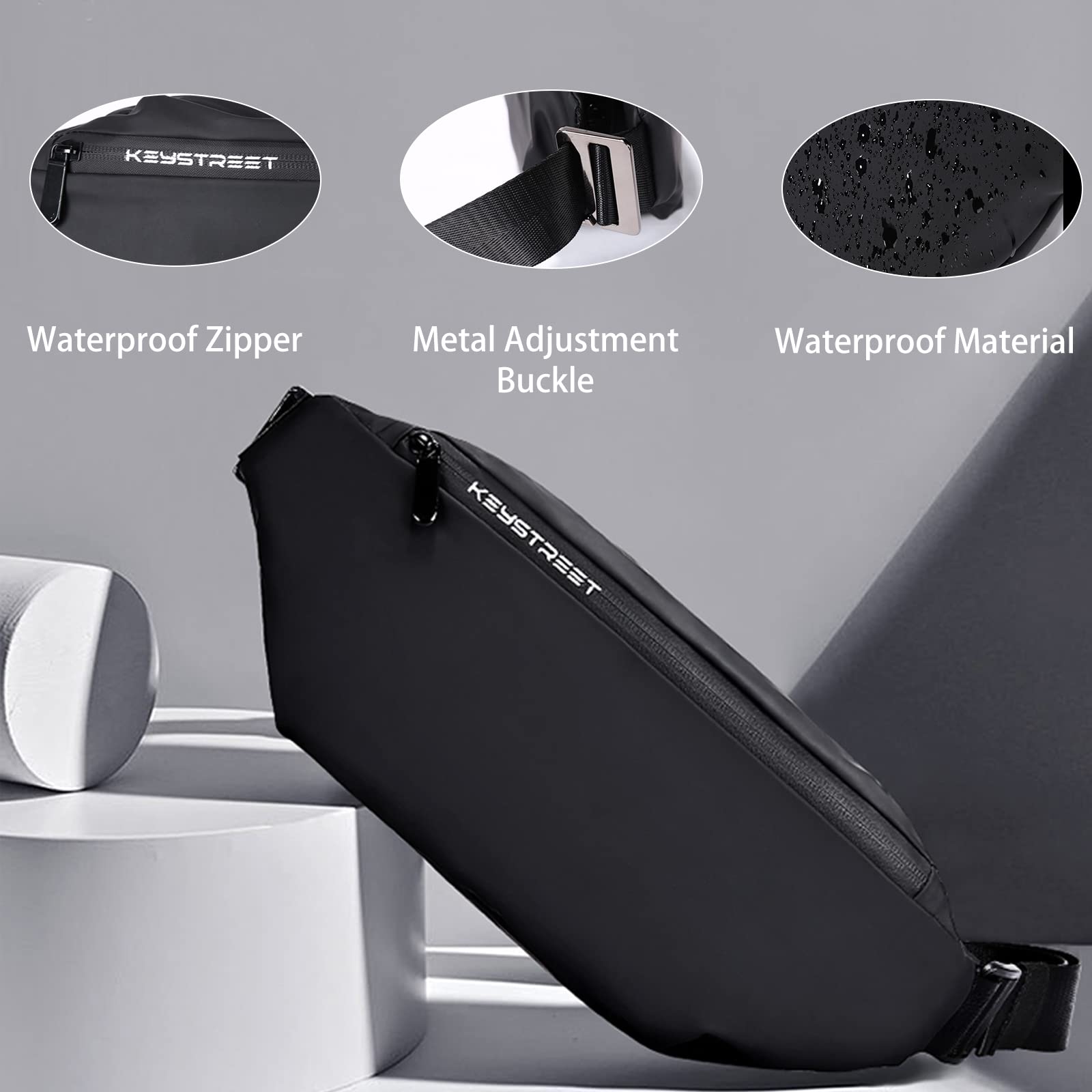 Men's Waterproof Crossbody Fanny Pack - Large Waist Bag for Travel, Running, Cycling & Sports - Holds Phones & Essentials - Perfect for Outdoor Adventures & Daily Use