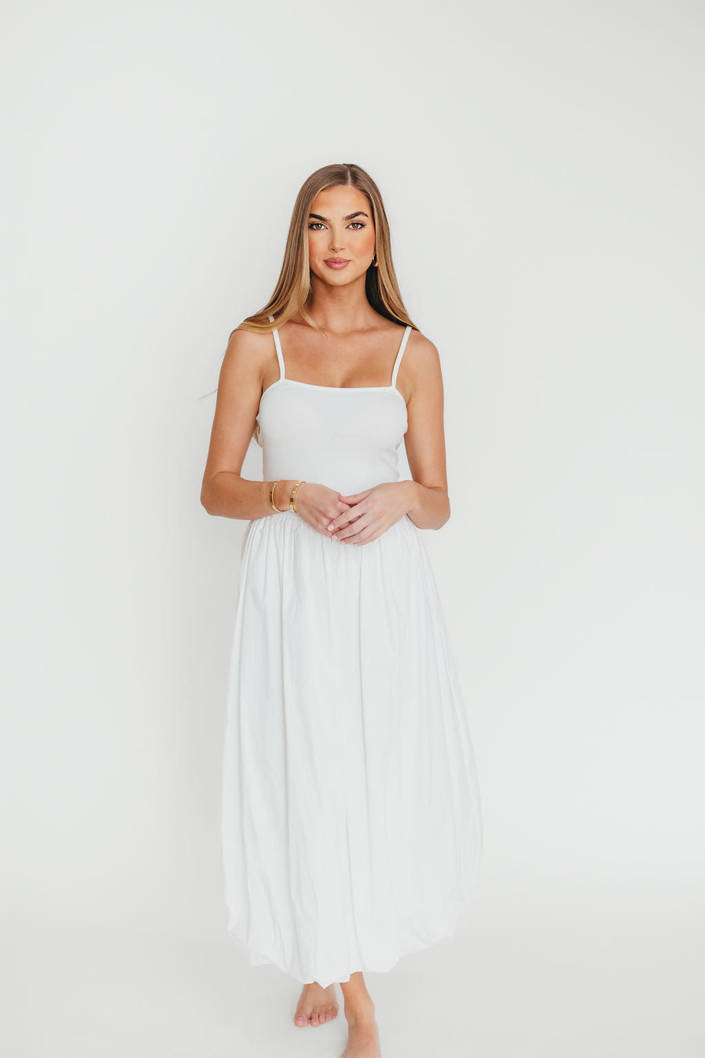 Marisol Off White Bubble Maxi Dress - Flowy Summer Beach Dress for Women, Perfect for Vacations, Weddings & Boho Outfits