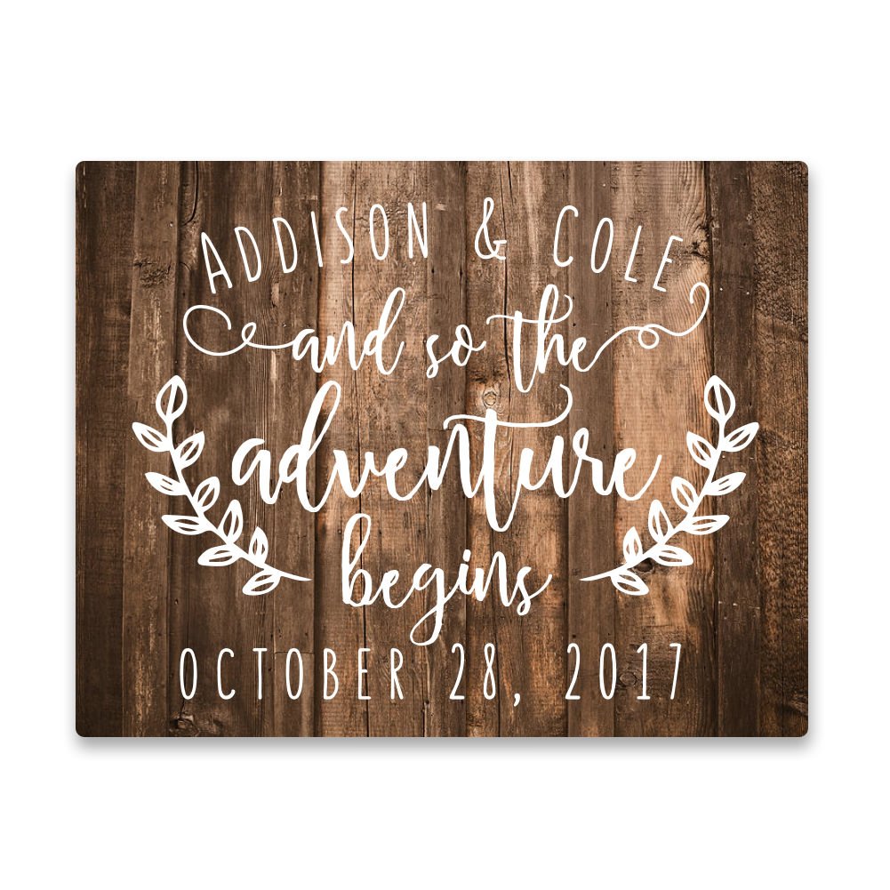 Personalized 'And So The Adventure Begins' Aluminum Metal Wall Art for Newlyweds - Perfect for Wedding Gifts, Home Decor & Nursery Wall Art