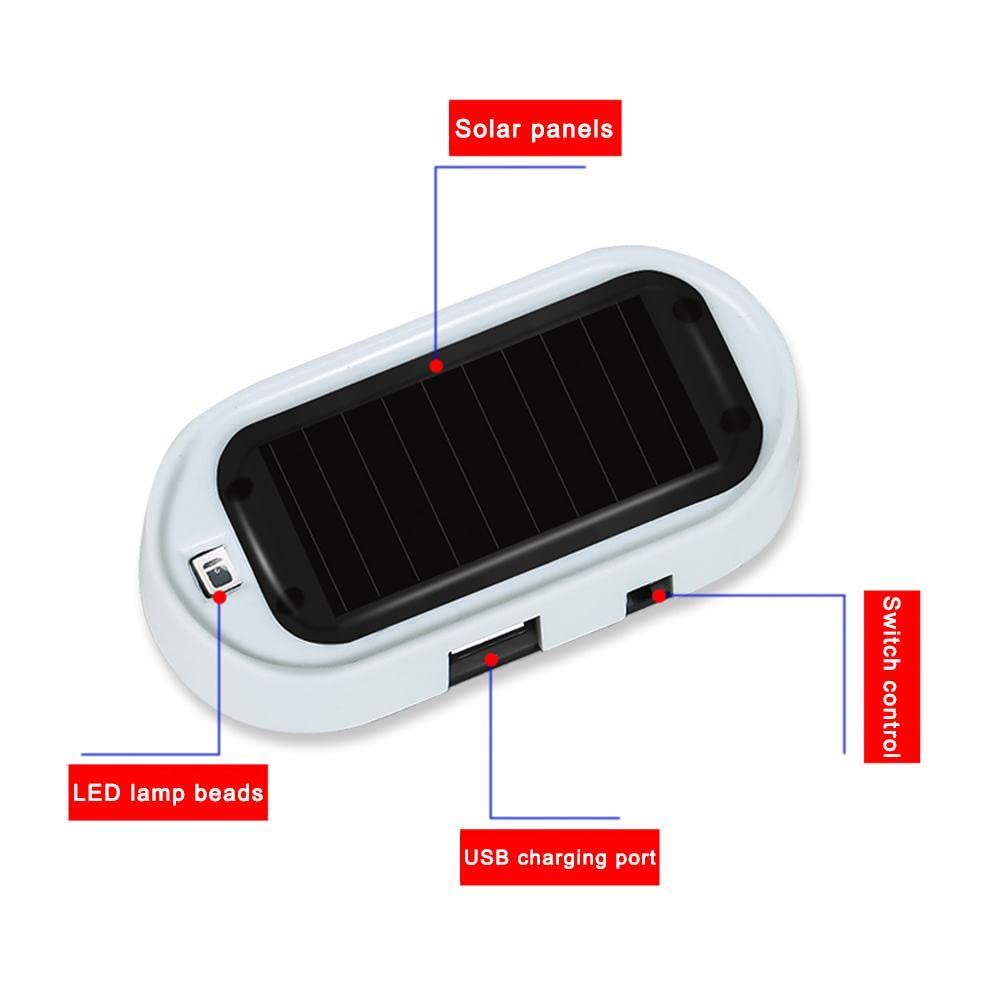 Solar Powered Car Alarm Light - Anti-Theft LED Flashing Security Light with USB Port | Dummy Warning Light for Vehicle Protection | Waterproof Strobe Light for Cars, Trucks & RVs | Perfect for Parking Lots, Driveways & Nighttime Security