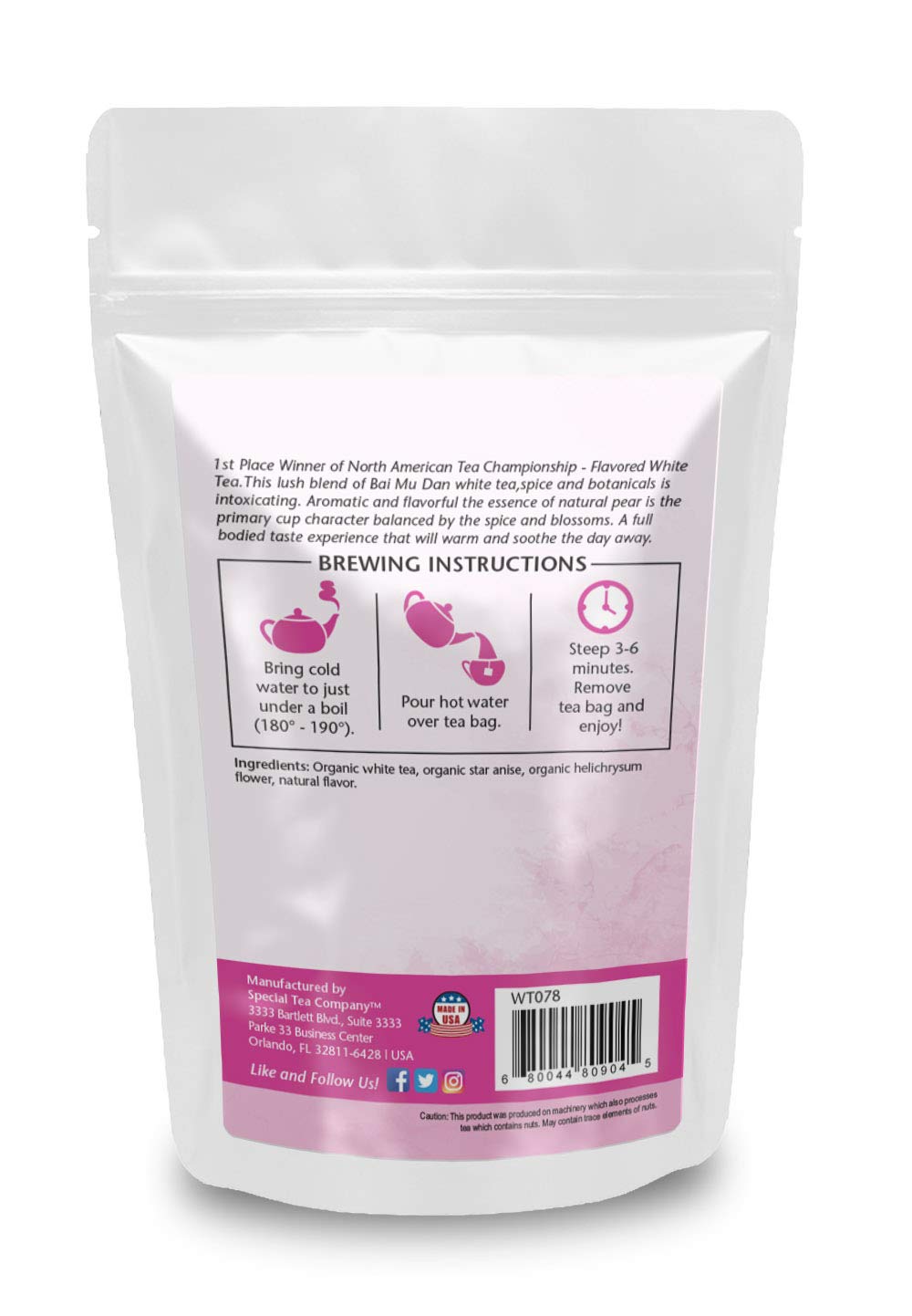 Organic Pear Spice White Tea Bags - 20 Count | Premium Loose Leaf Style | Perfect for Relaxation, Afternoon Tea & Gifts