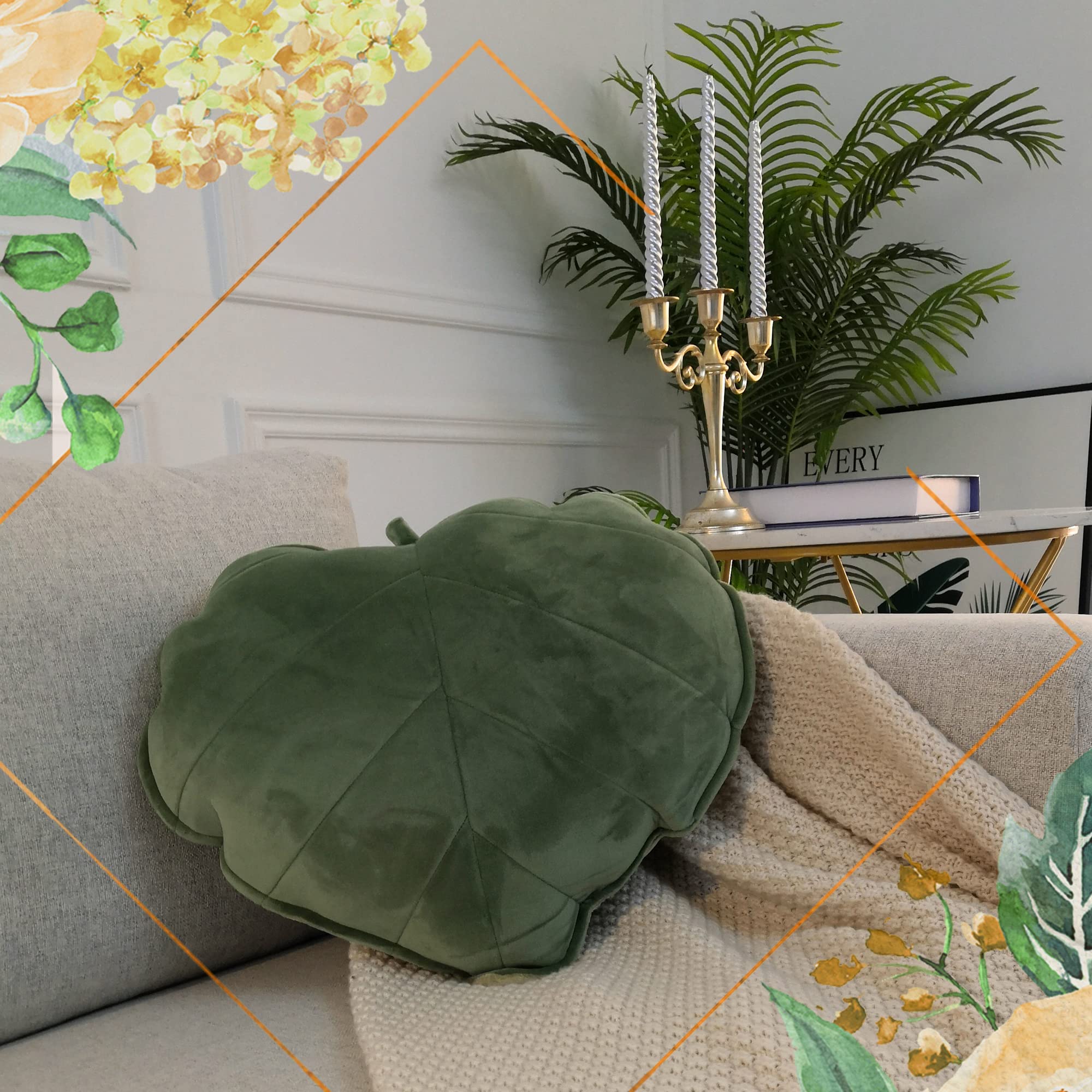 3D Leaf Shaped & Succulent Throw Pillows - Green Aesthetic Decorative Cushions for Bed, Sofa & Home Decor (Pack of 2) | Perfect for Living Room, Bedroom & Nursery Plant-Themed Decor