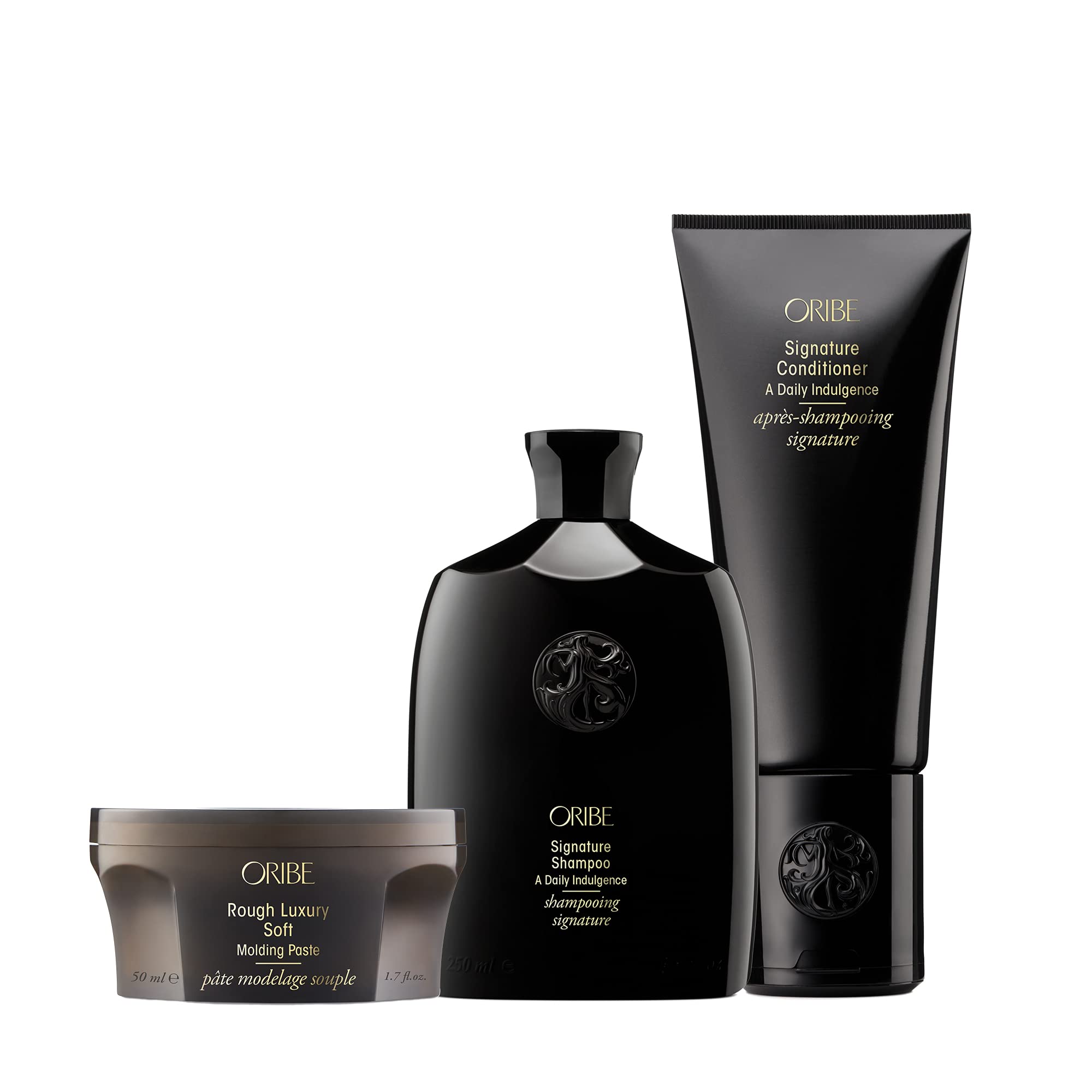 Oribe Signature Shampoo & Conditioner Set - 8.5 oz Shampoo + 6.8 oz Conditioner with Rough Luxury Soft Molding Paste | Premium Hair Care for Smooth, Voluminous Styles | Perfect for Salon-Quality Blowouts & Everyday Styling