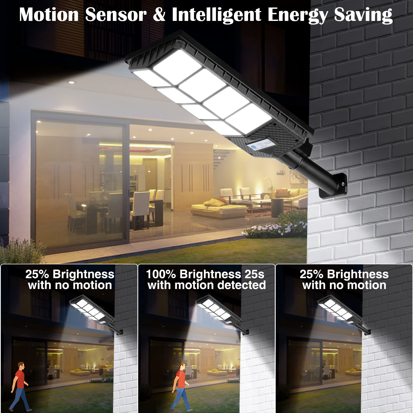ZJOJO 4-Pack Solar Street Lights Outdoor Waterproof - 6500K 10000LM 448 LEDs Solar Parking Lot Lights with Motion Sensor & Remote Control | Dusk to Dawn Security Lighting for Driveway, Yard, Garden, Pathway & Backyard