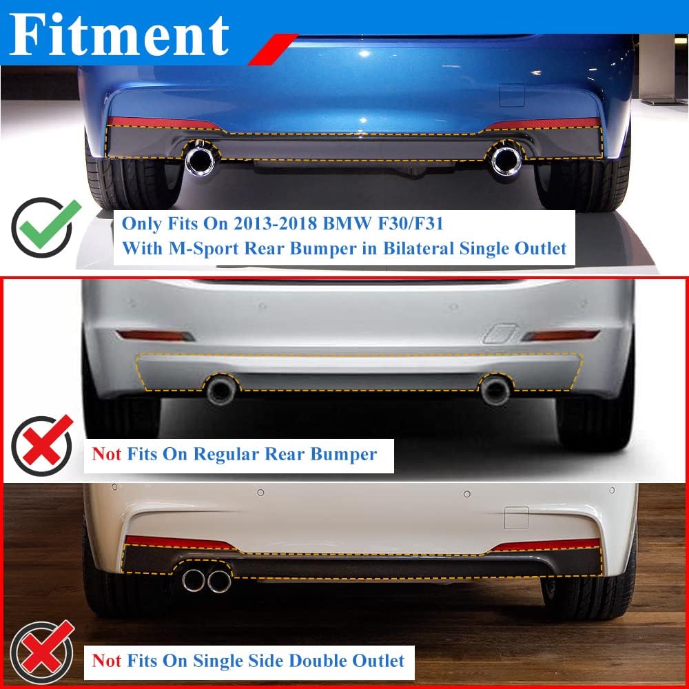 BMW F30 Rear Bumper Diffuser (2013-2018) - Gloss Black Painted Bilateral Single Outlet for F30 Sedan | Enhances Aerodynamics & Sporty Look for Street & Track Performance