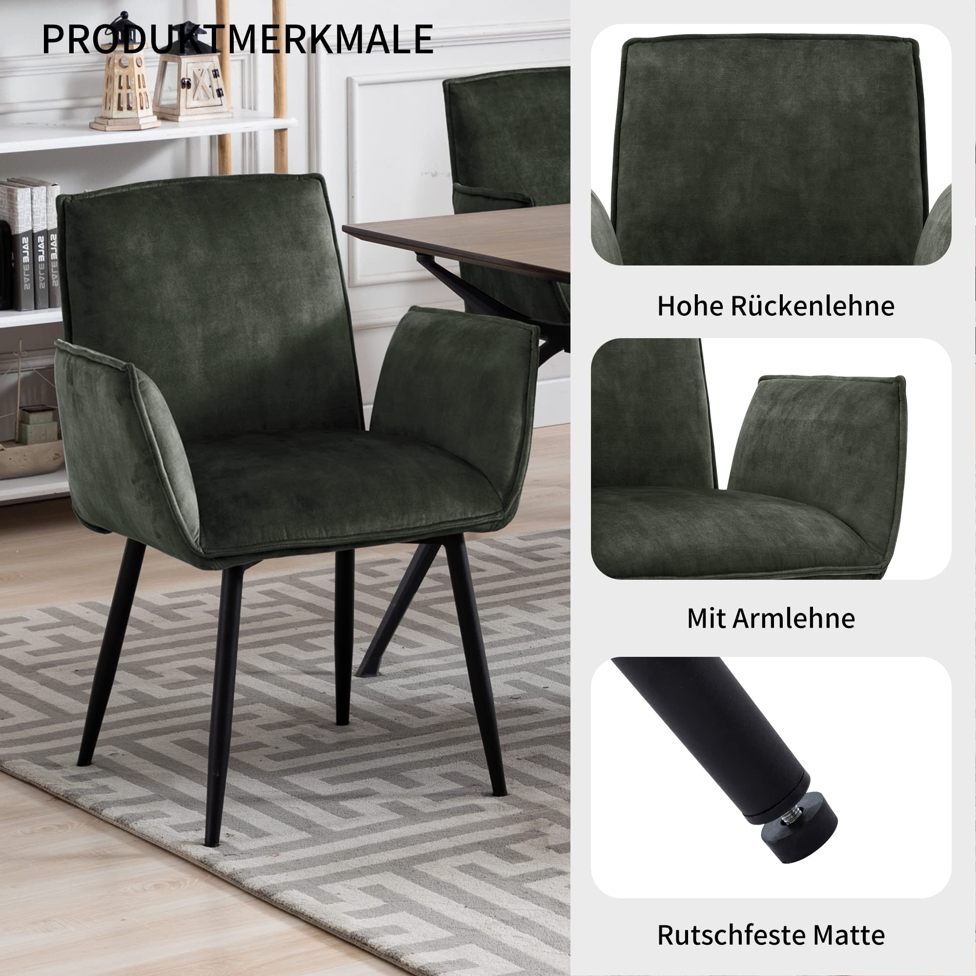 DUHOME Velvet Accent Chair - Modern Office Desk Chair, Dining Chair, Living Room & Bedroom Seating in Green | Perfect for Home Office, Study, Lounge & Guest Room Decor