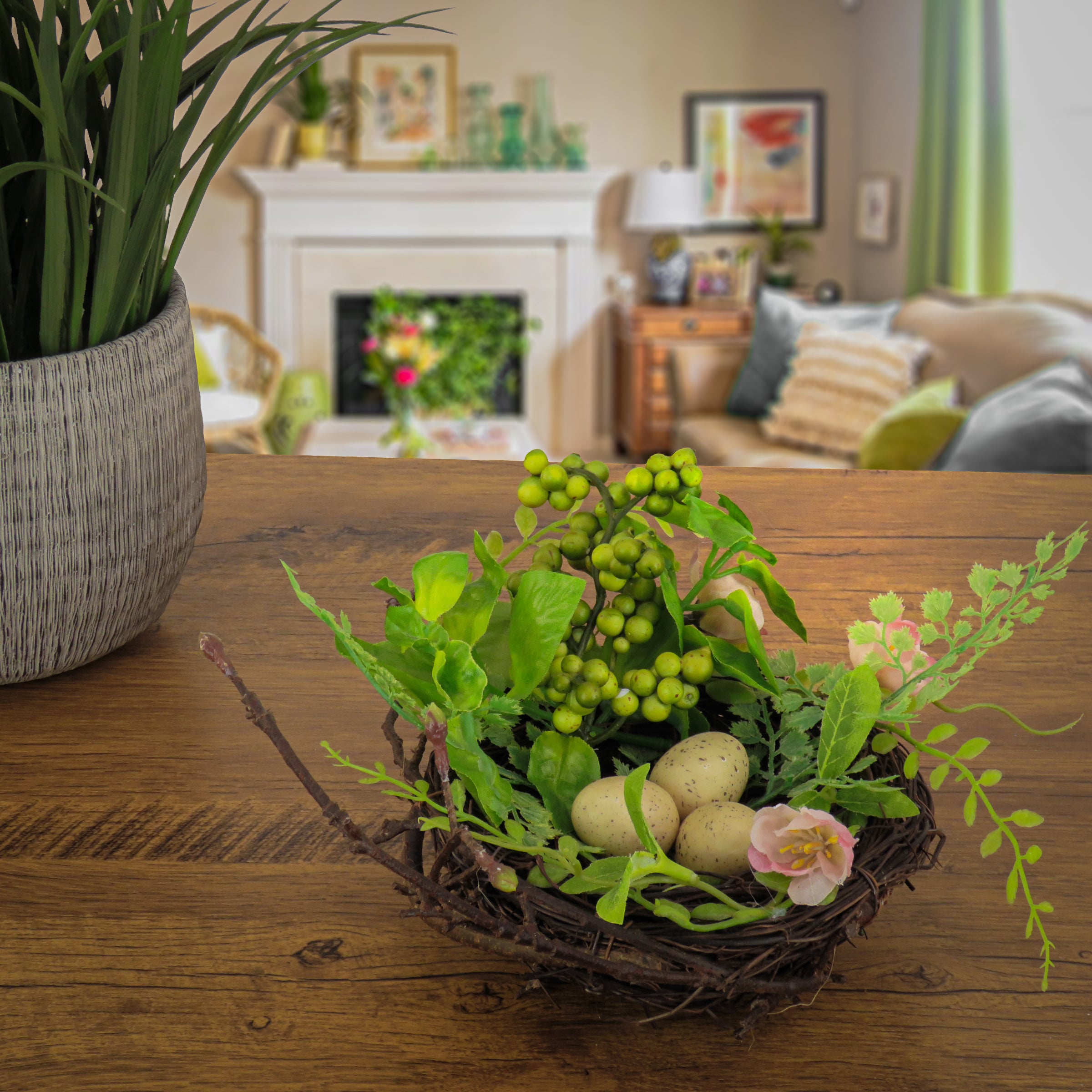 6 Inch Blossom Bird's Nest Table Centerpiece - Easter Egg Decor for Spring Home Decor, Easter Party & Holiday Table Setting