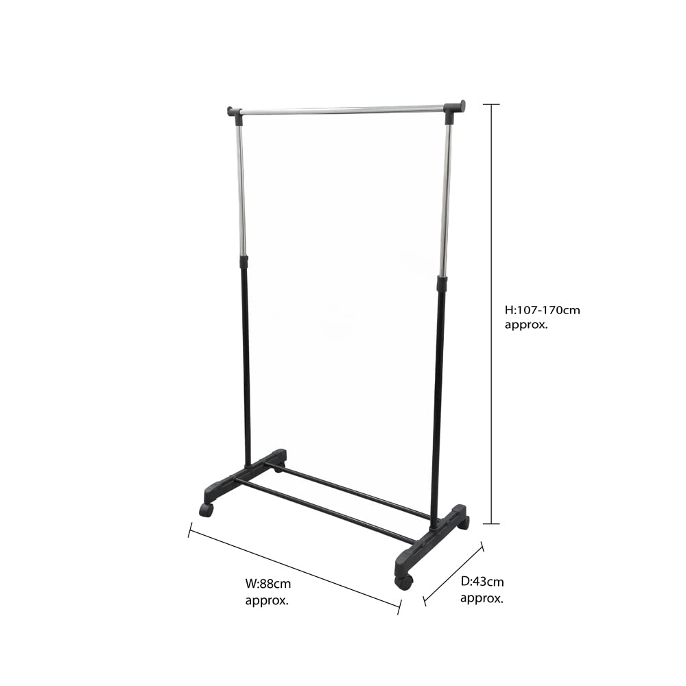 Adjustable Garment Rack with Wheels - Heavy Duty Metal Clothing Rail Organizer for Closet, Laundry Room & Retail Store - Black (Model 11-021)