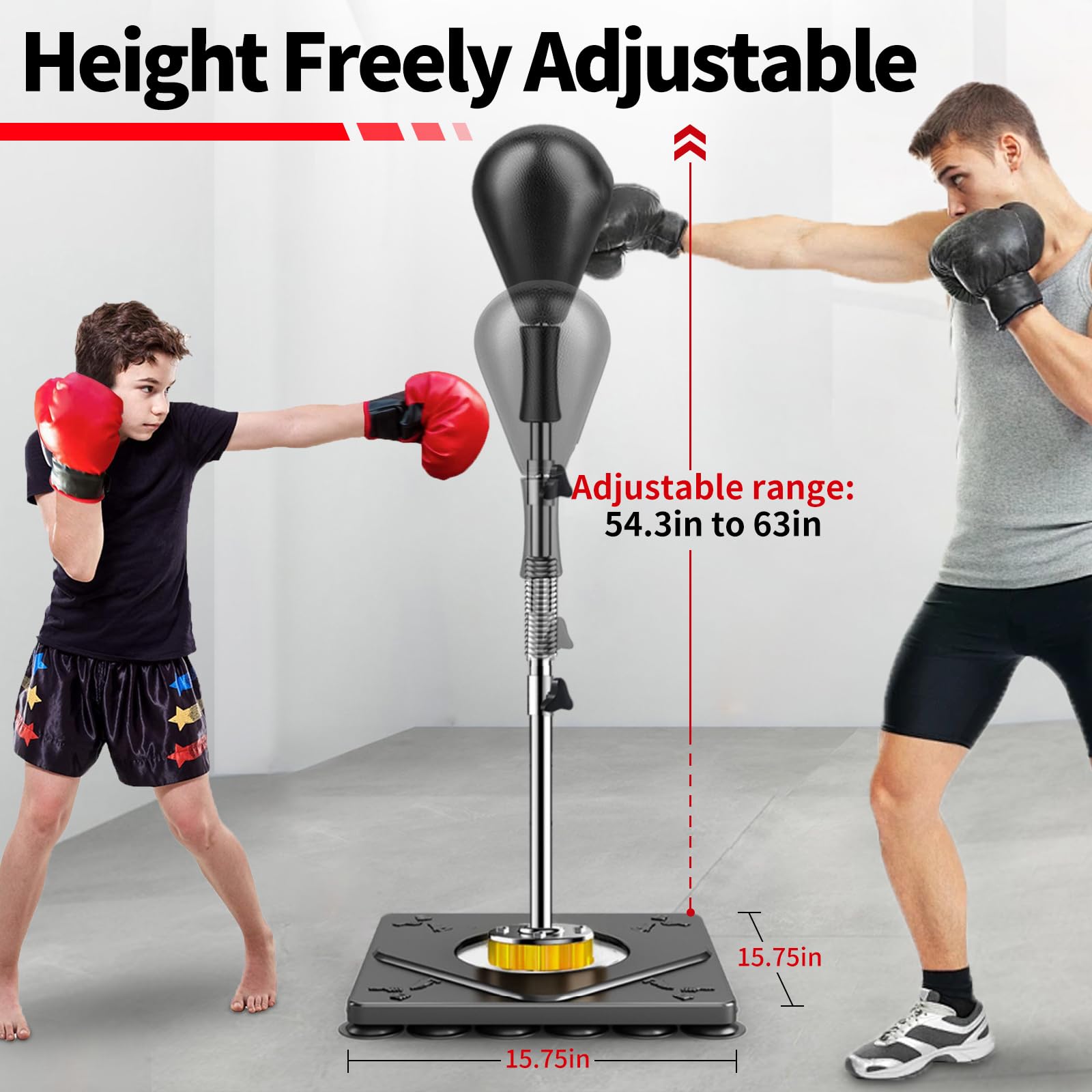Adjustable Punching Bag for Adults & Kids - Suction Cup Base Boxing Bag with Stand for Home Gym, Boxing Equipment & Fitness Training - Perfect for Reflex, Speed, and Strength Workouts