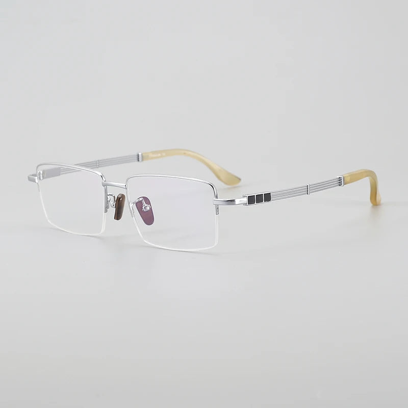 Aror Unisex Semi-Rimless Square Titanium Horn Temple Eyeglasses 494115 - Lightweight & Durable Eyewear for Work, Reading, and Fashion