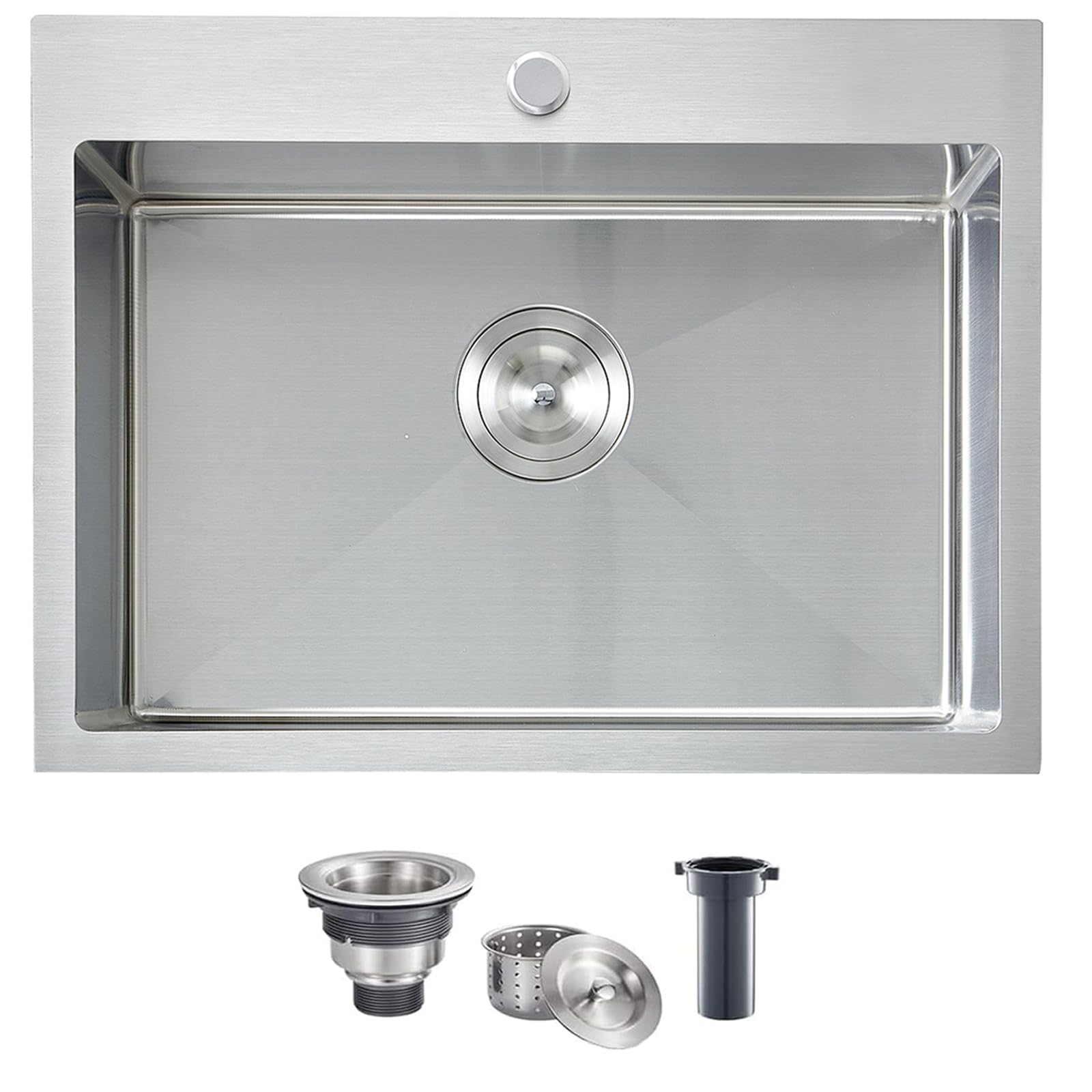 VCCUCINE 22x18 Inch Drop-in Kitchen Sink - 16 Gauge Topmount Stainless Steel RV Small Bar Sink with Strainer - Handmade Brushed Nickel Prep Sink for Outdoor, Wet Bar & RV Kitchen Use