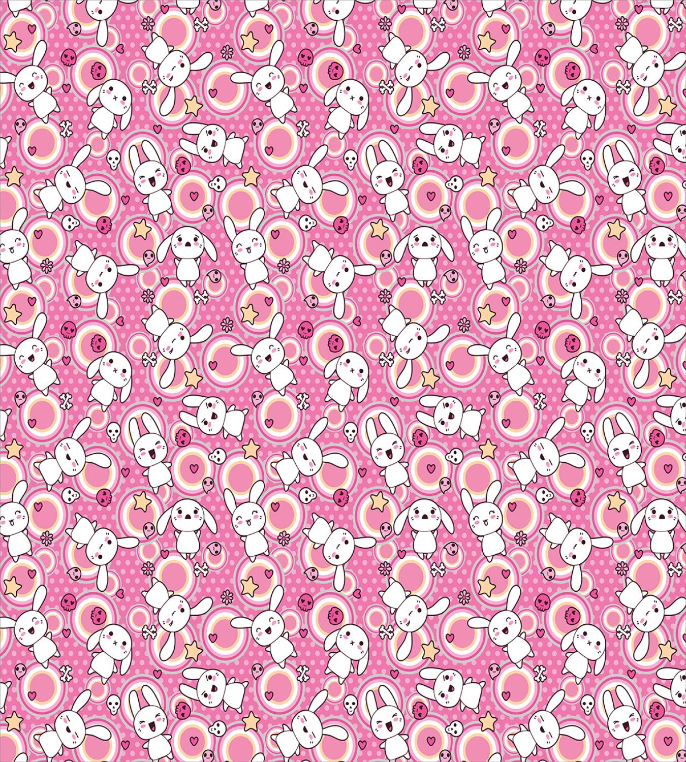 Ambesonne Cartoon Animal Duvet Cover Set - 90s Anime Kawaii Bunny Pattern with Blush Back & Circles, 3-Piece Bedding Set with 2 Pillow Shams, California King Size, White Peach Pink | Soft & Stylish for Kids Room, Teen Bedroom, Dorm Decor, Gift Idea