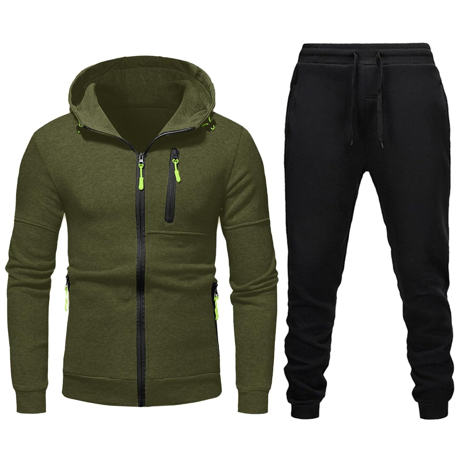Fossean Men's Full Zip Hoodie & Jogger Tracksuit Set - Black XL Loose Fit Activewear for Workout, Running, and Outdoor Activities