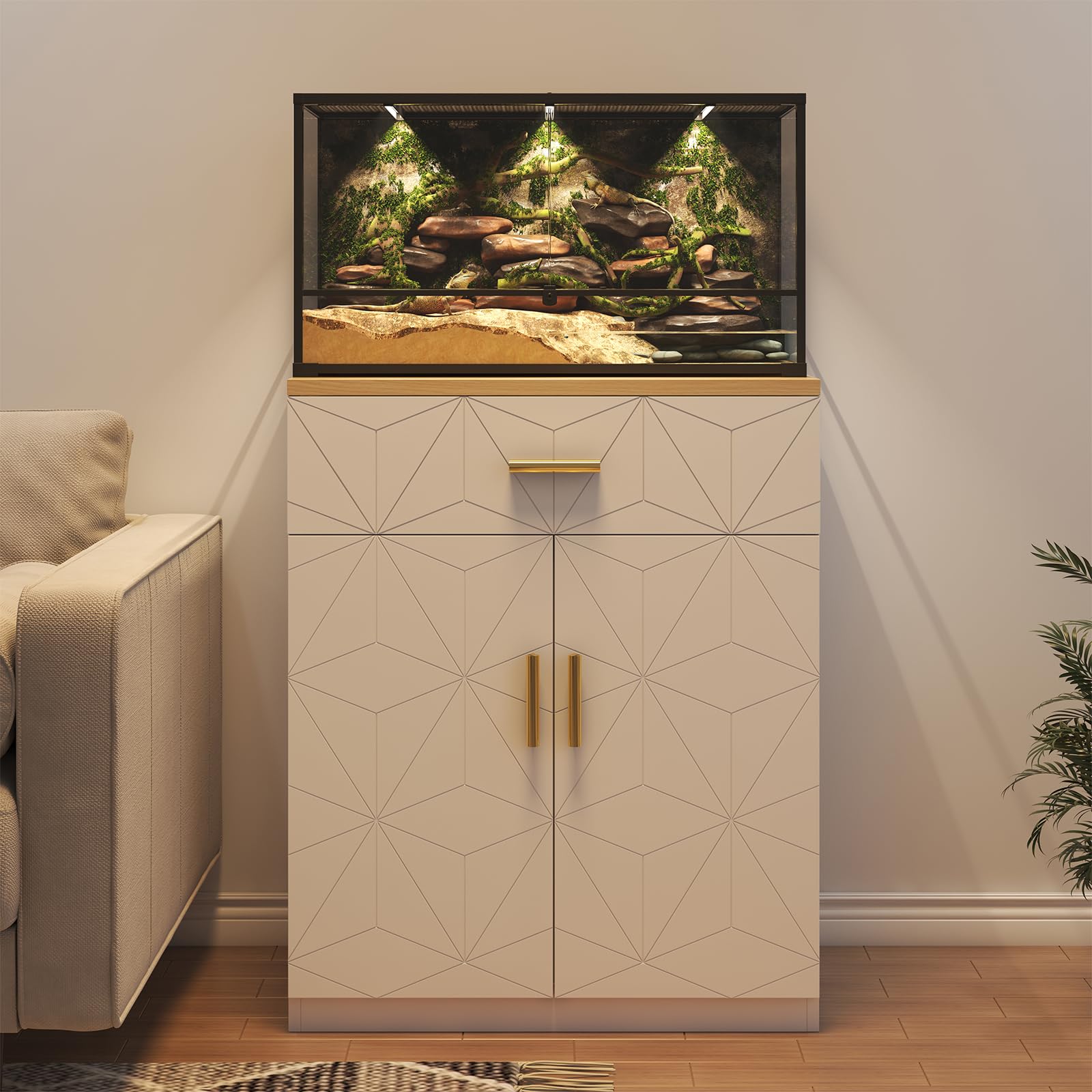 20 Gallon Fish Tank Stand with Charging Station & Storage - White Aquarium Cabinet with Drawer - Sturdy 10 Gallon Tank Table for Living Room, Bedroom or Office Decor