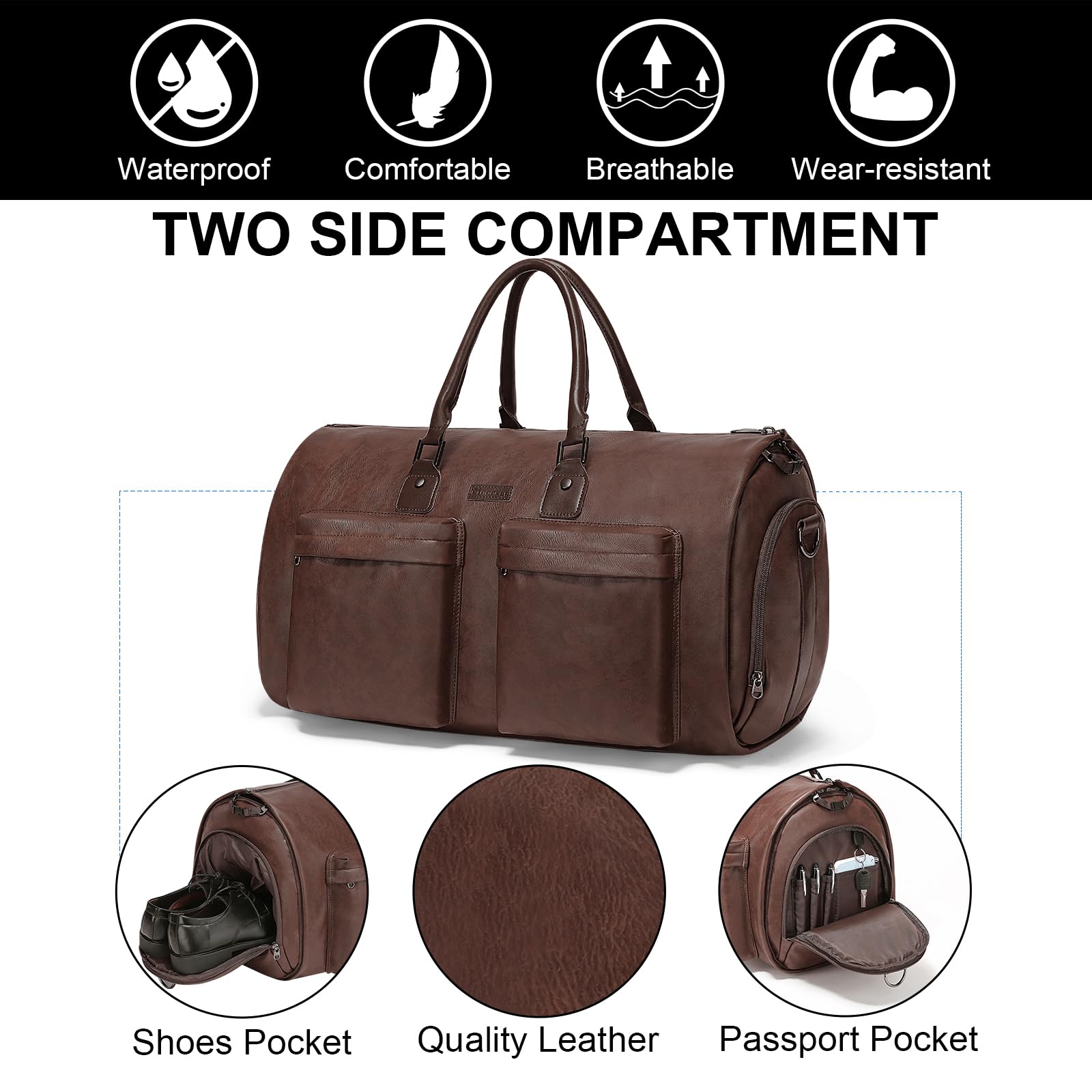 Modoker 3-in-1 Rolling Garment Bag with Wheels - Convertible Carry On Luggage for Travel - Wheeled Duffel Suit Bag for Men & Women (Dark Brown) - Perfect for Business Trips, Vacations & Weekend Getaways