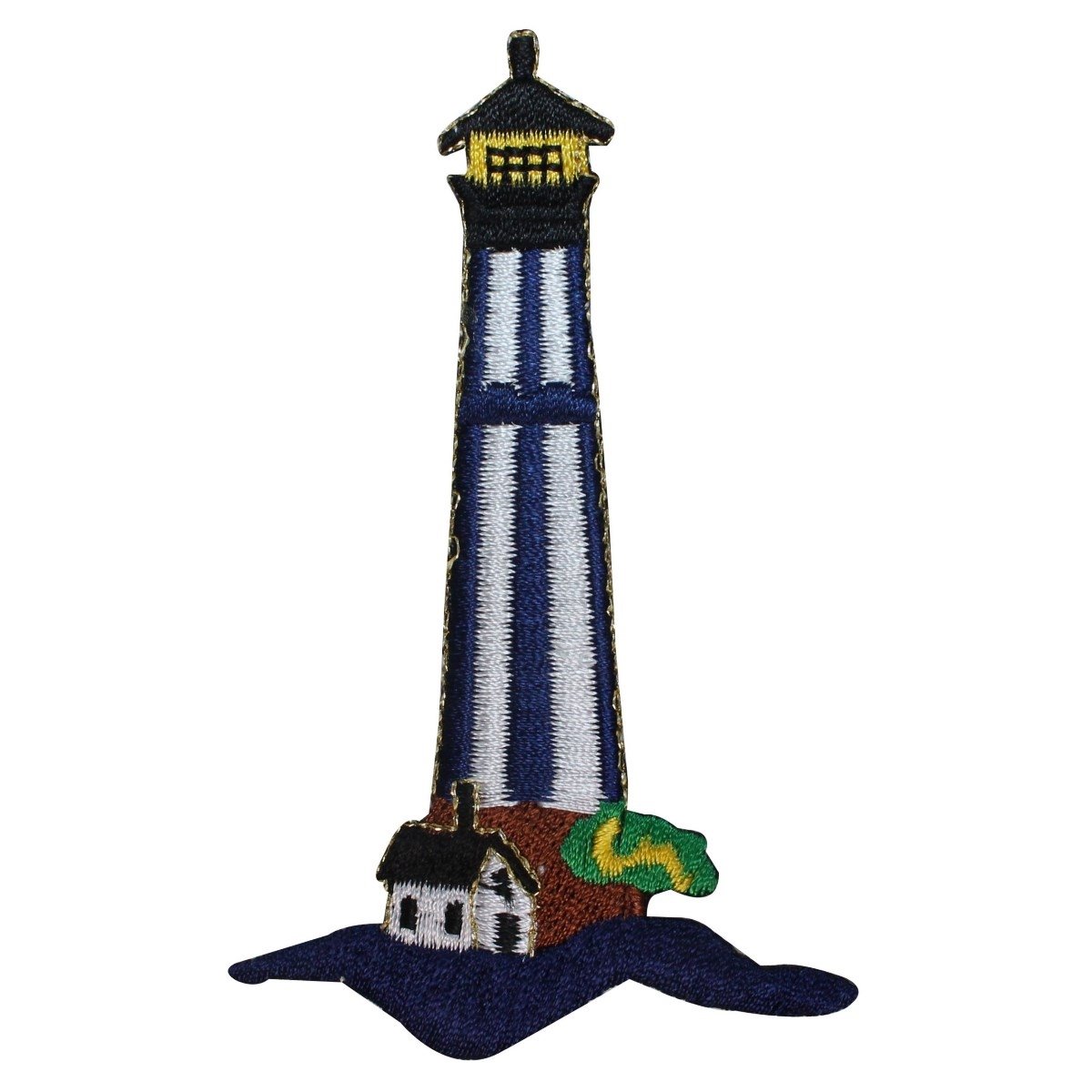 Lighthouse with Cabin Embroidered Iron On Patch - Nautical Travel Applique for Jackets, Bags & DIY Crafts