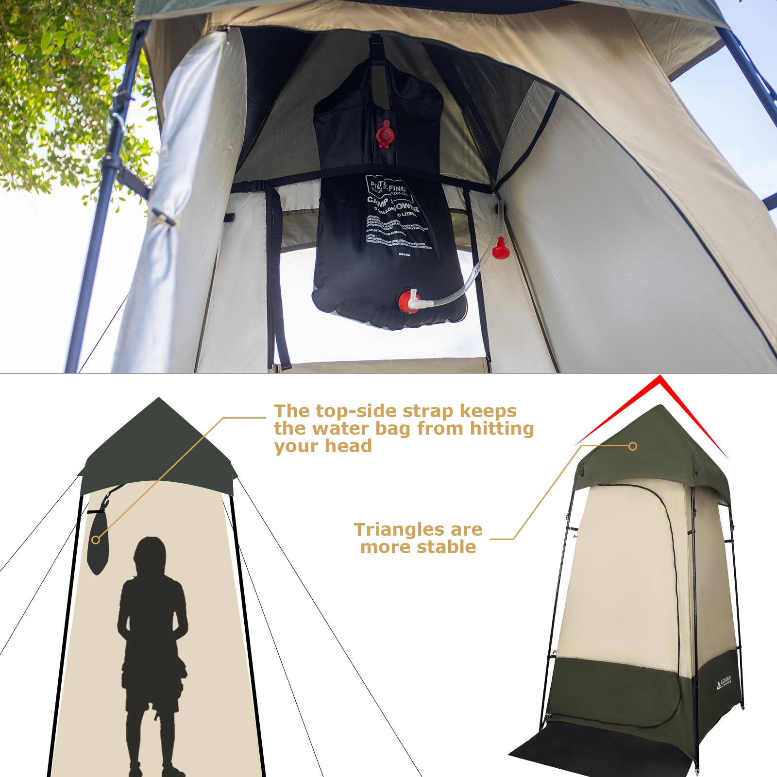 Leader Accessories 6.9 FT Portable Camping Shower Tent - Outdoor Changing Room & Privacy Shelter for Camping, Beach, Hiking - Perfect for Showering, Changing Clothes & Toilet Use