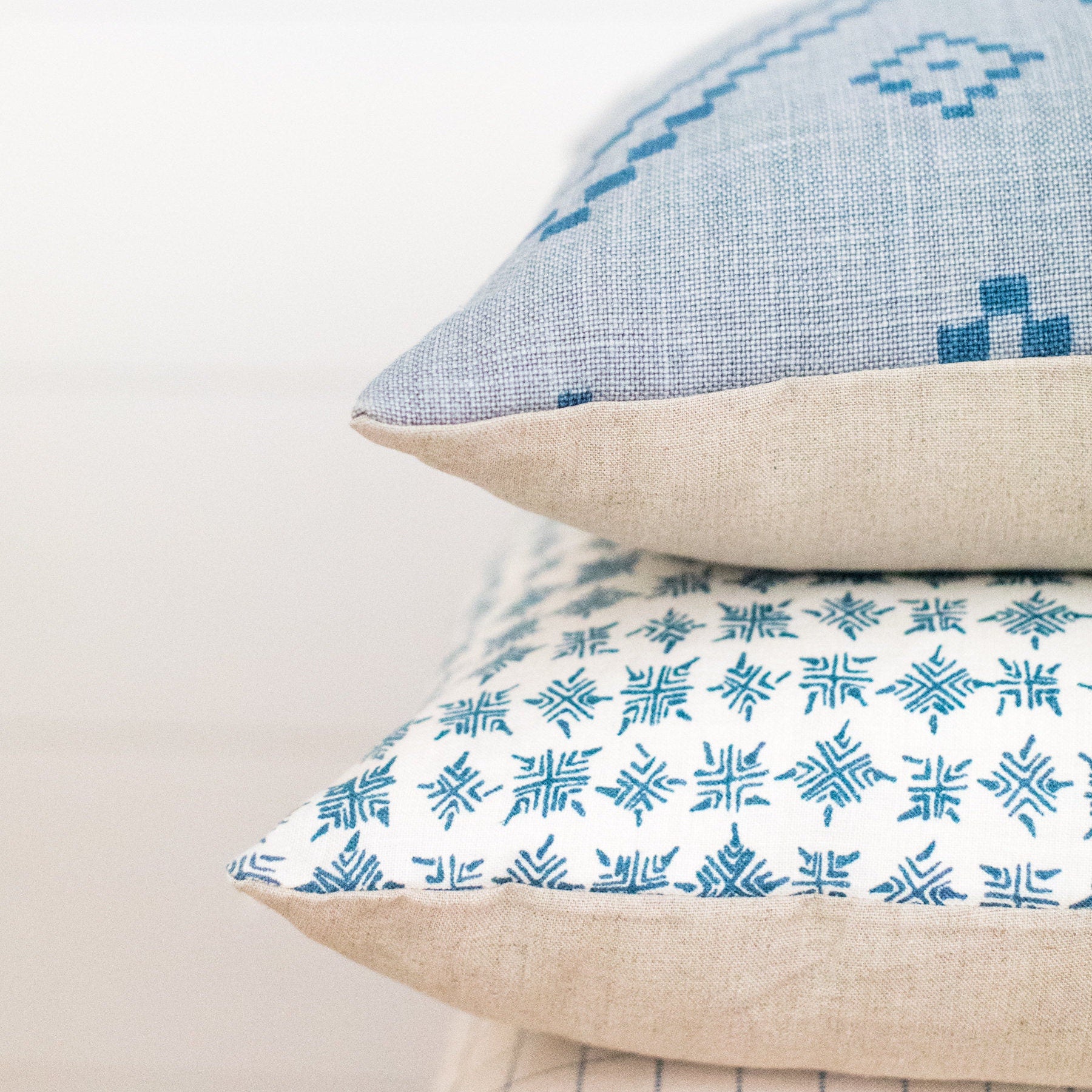 Peter Dunham Designer Pillow Cover - Taj Mist Blue Cotton Linen Blend - Ready to Ship - Perfect for Living Room Sofa, Bedroom Decor & Home Styling