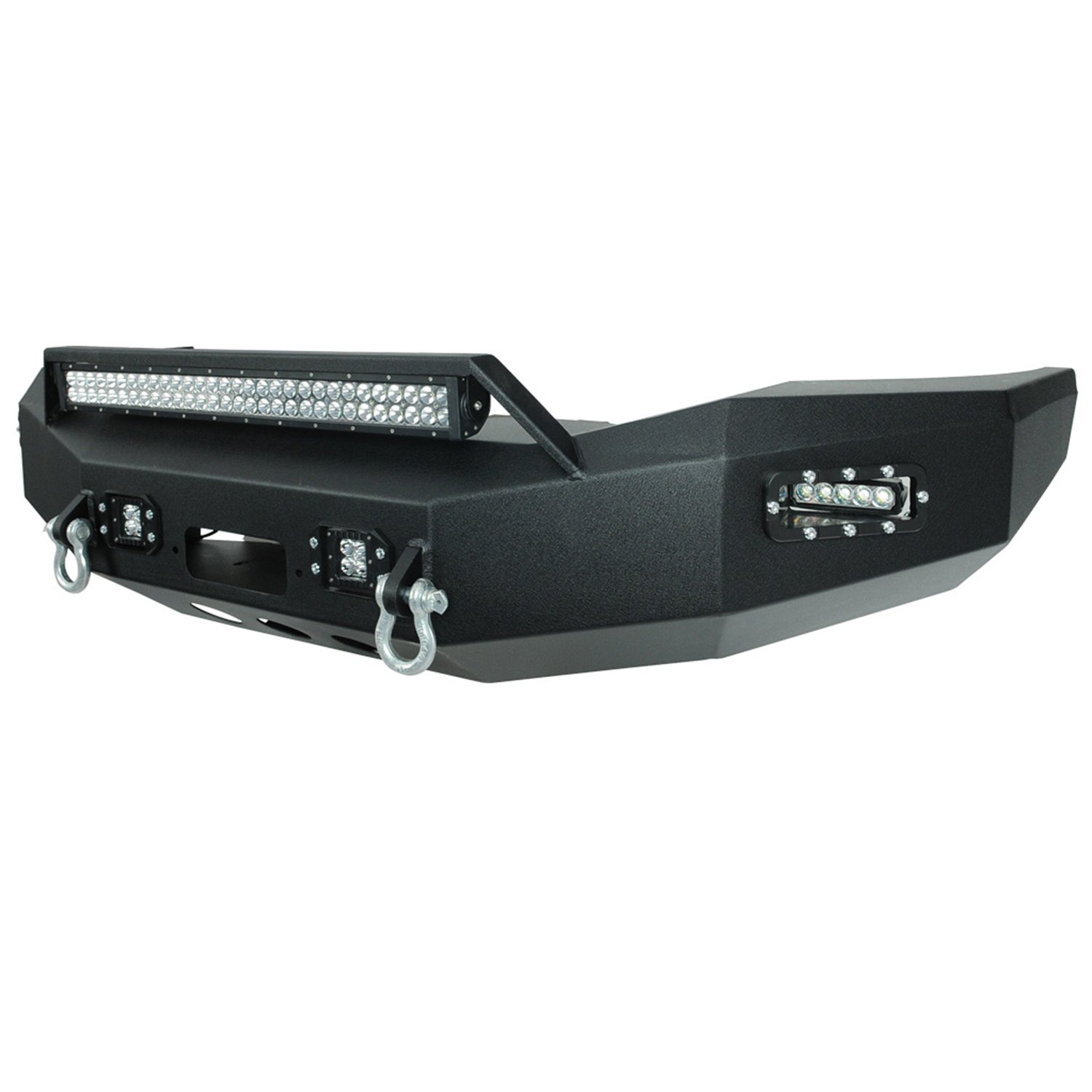 57-0202 Heavy Duty Front LED Winch Bumper for Jeep Wrangler & Off-Road Trucks - Black Powder Coated Steel Construction - Perfect for Off-Roading, Towing & Recovery