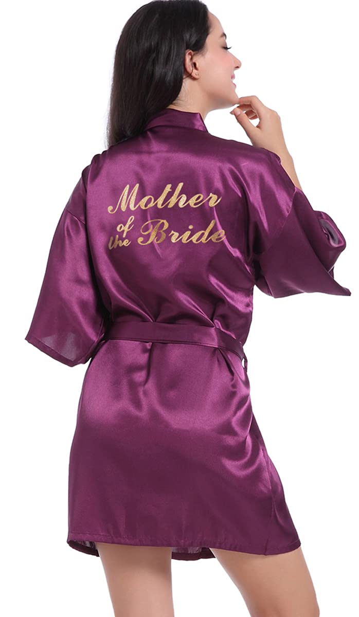 Bridesmaid Satin Kimono Robe - Gold Glitter Wedding Party Robe for Getting Ready