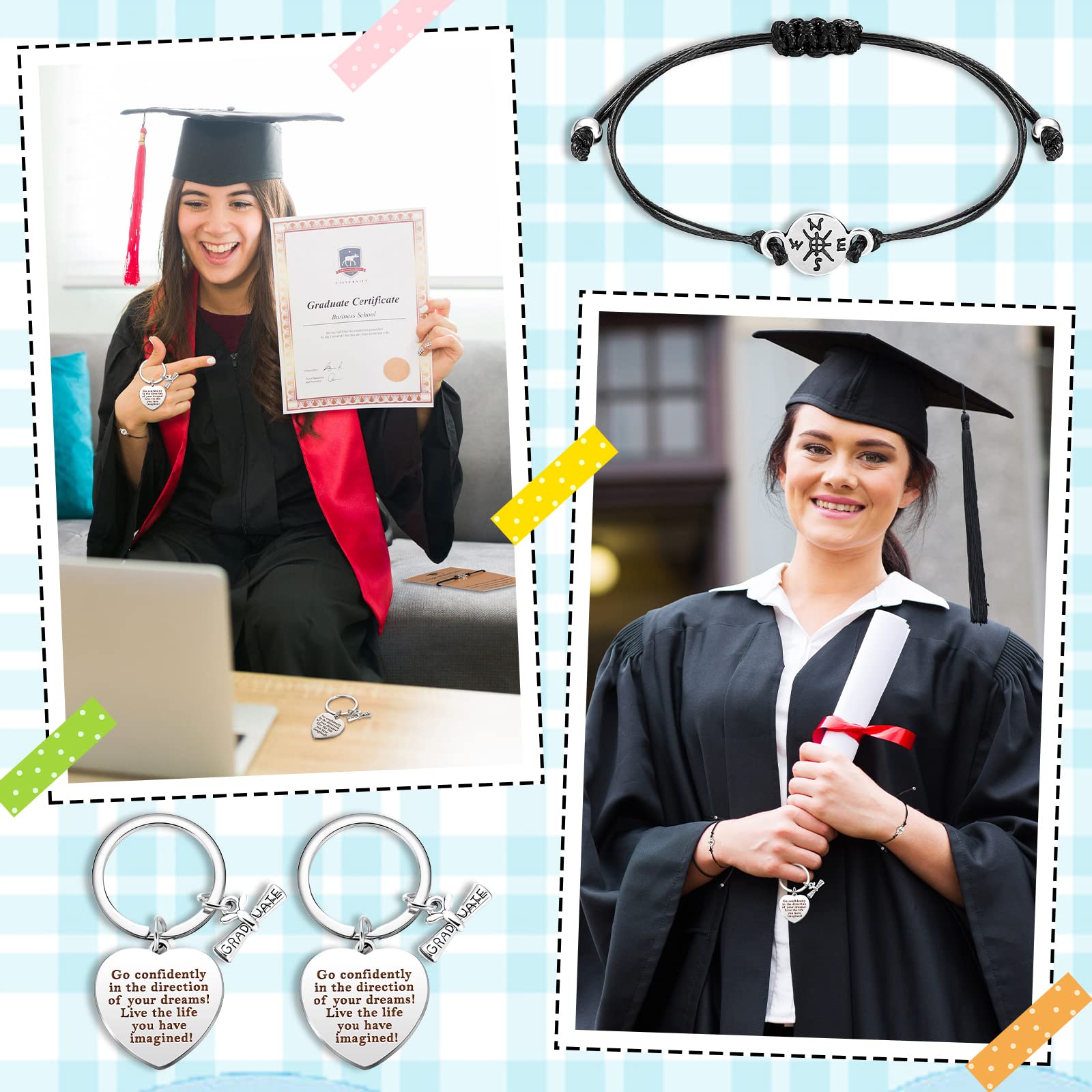 Sureio 12-Piece Class of 2025 Graduation Gift Set - Inspirational Graduation Bracelets & Keychains for Men & Women (Classic) - Perfect for Graduation Parties, Senior Gifts & Commencement Celebrations