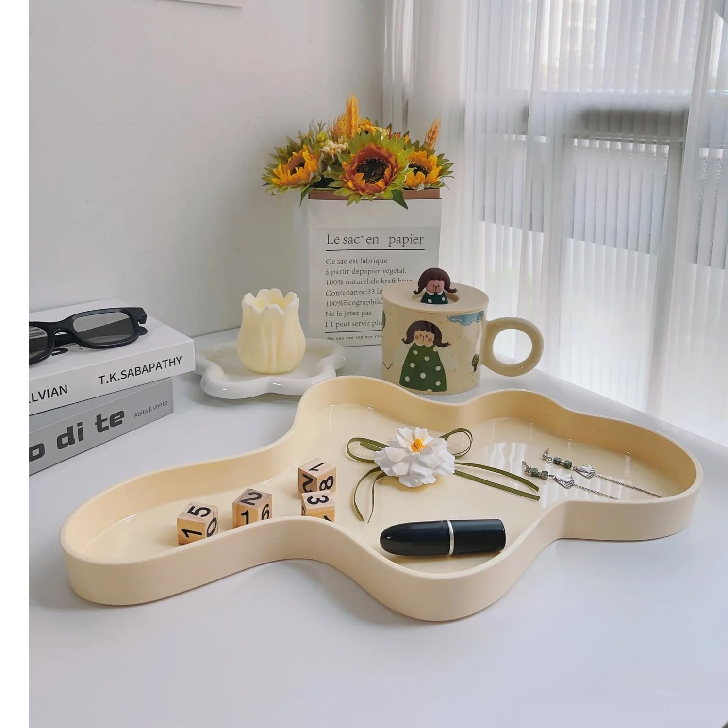 Abstract Decorative Tray for Jewelry & Perfume - Vanity & Coffee Table Organizer for Living Room, Bathroom, Bedroom