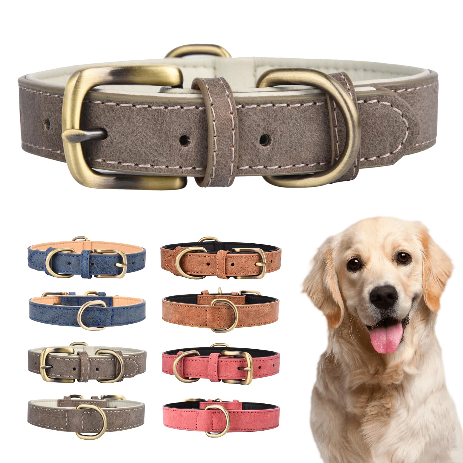 Premium Gray Leather Dog Collar for Medium & Large Dogs - Durable & Adjustable Pet Collar with Metal Buckle - Perfect for Daily Walks, Training & Outdoor Adventures