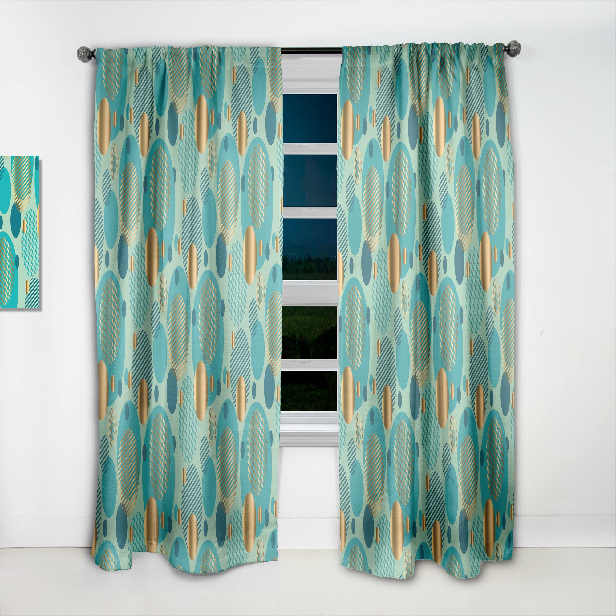 DesignQ Gold & Blue Modern Curtains - Thermal Insulated Single Panel (52x63 inches) for Bedroom & Living Room | Elegant Window Drapes for Home Decor & Light Blocking