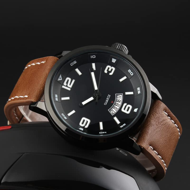 Men's Military Sports Watch - Waterproof Quartz with Leather Strap for Outdoor & Army Use