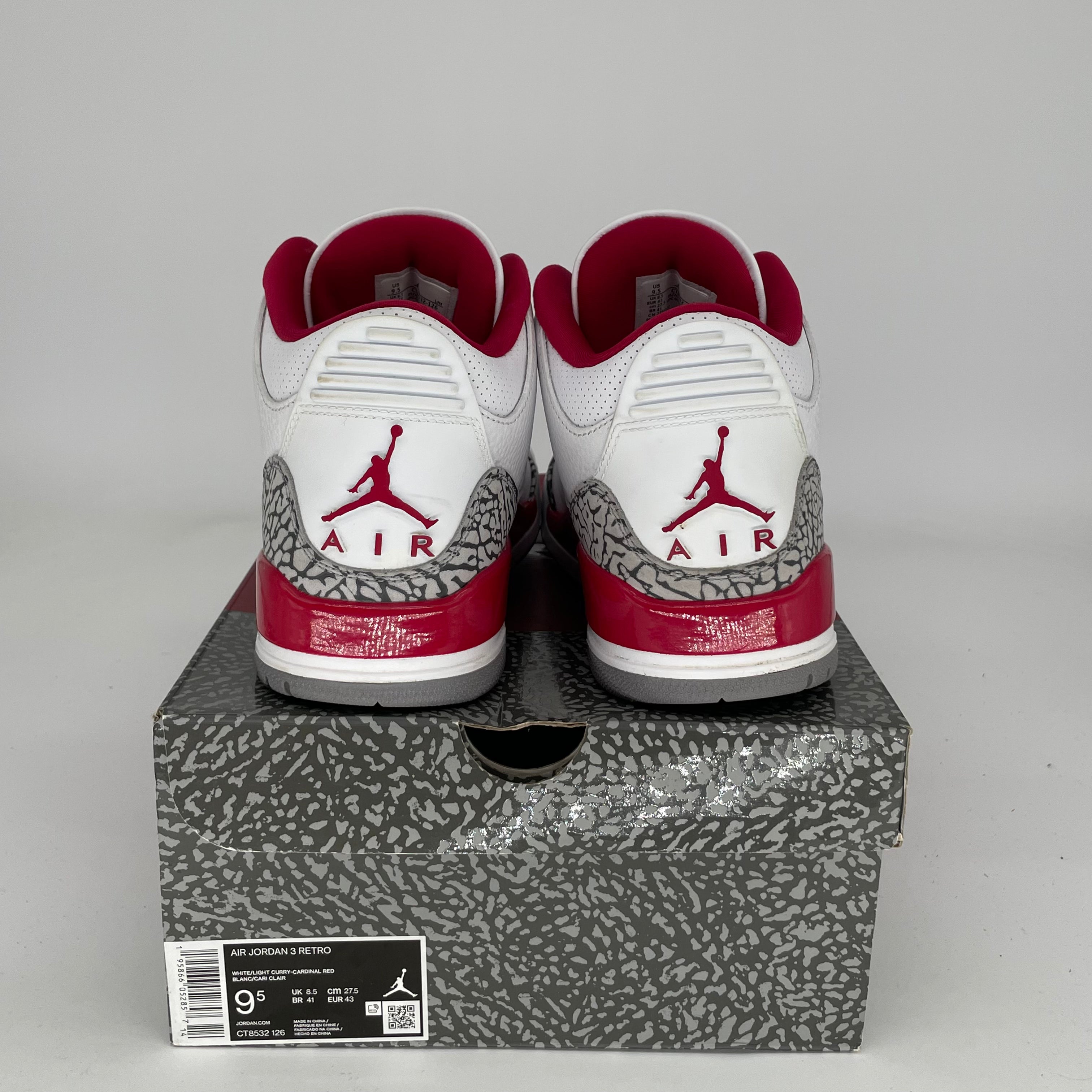 AIR JORDAN 3 CARDINAL Red Sneakers Men's Size 9.5 (CT8532-126) - Retro Basketball Shoes for Streetwear & Casual Outfits