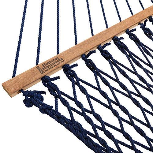 Premium Handwoven Hatteras Hammocks - Large Navy Blue Duracord Rope Hammock with Free Extension Chains & Tree Hooks | Made in USA | 450 LB Capacity for 2 People (13ft x 55in) | Perfect for Backyard Relaxation, Camping Trips & Beach Vacations