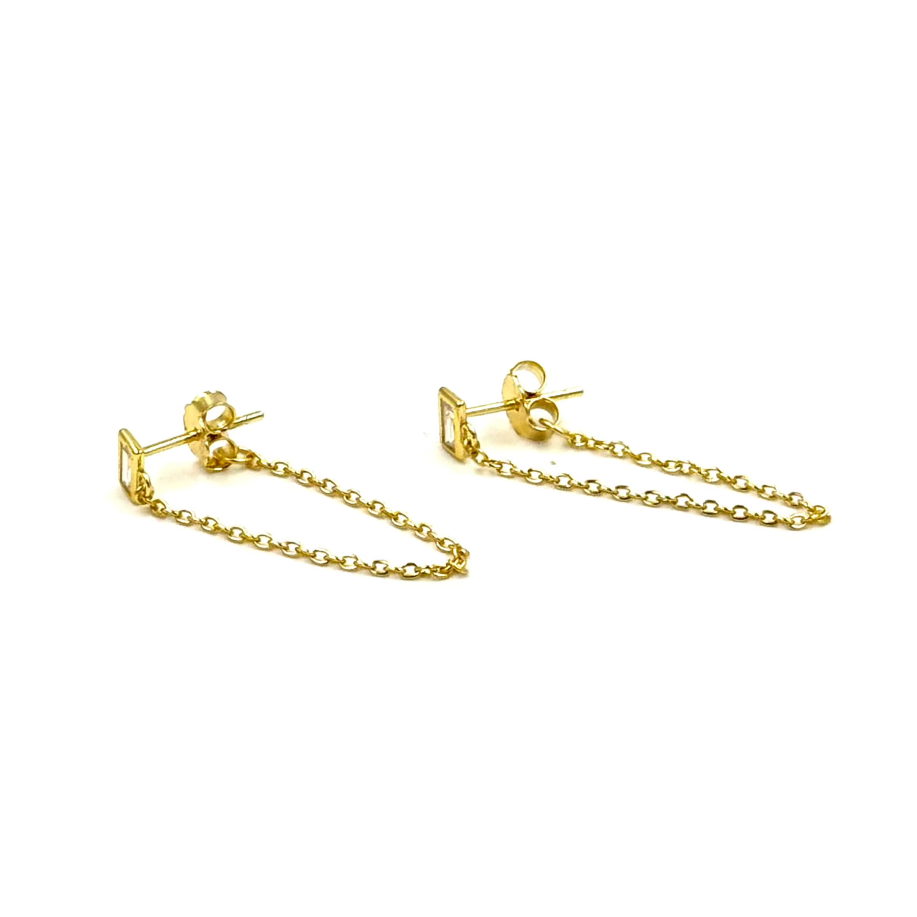 Ashley Gold Sterling Silver Emerald Cut CZ Drop Chain Earrings for Women | Elegant Dangle Earrings for Party, Wedding & Evening Wear