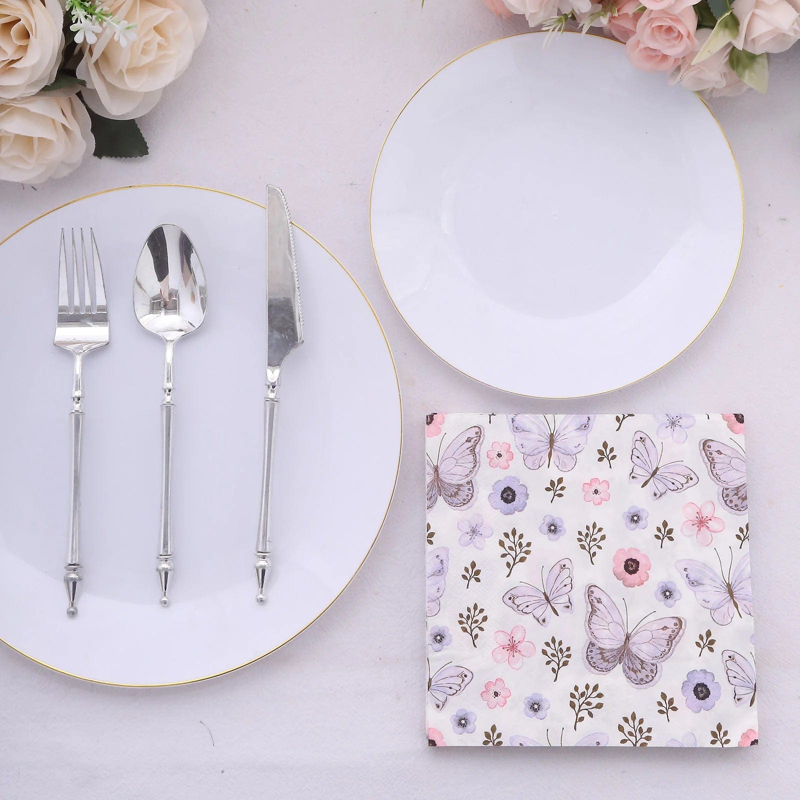 20-Pack Disposable 13x13 Inch Ivory & Lavender Butterfly Cocktail Napkins - Elegant Party, Wedding, Bridal Shower & Dinner Table Decorations