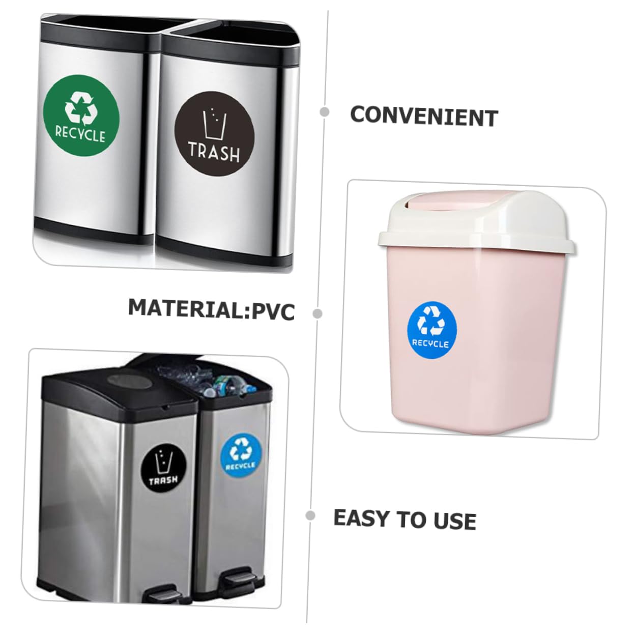 12-Pack PVC Recycling Stickers for Trash Cans - Durable Waste Sorting Labels to Improve Recycling Habits | Perfect for Home, Office & School Bins