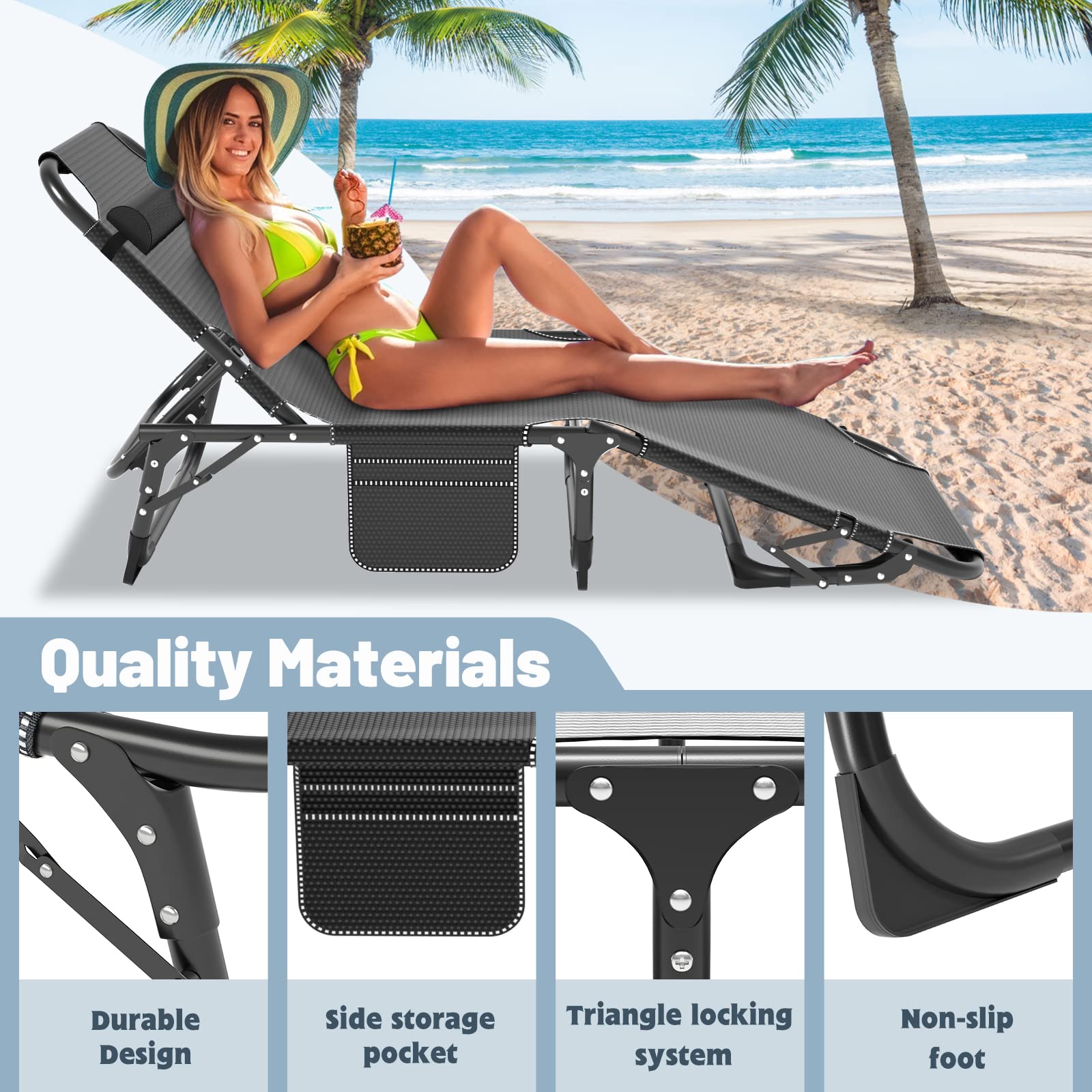 Slsy Folding Cot for Adults - 5-Position Adjustable Chaise Lounge Chair, Portable Outdoor Sleeping Bed for Camping, Beach, Poolside & Backyard | Perfect for Sunbathing, Relaxation & Travel