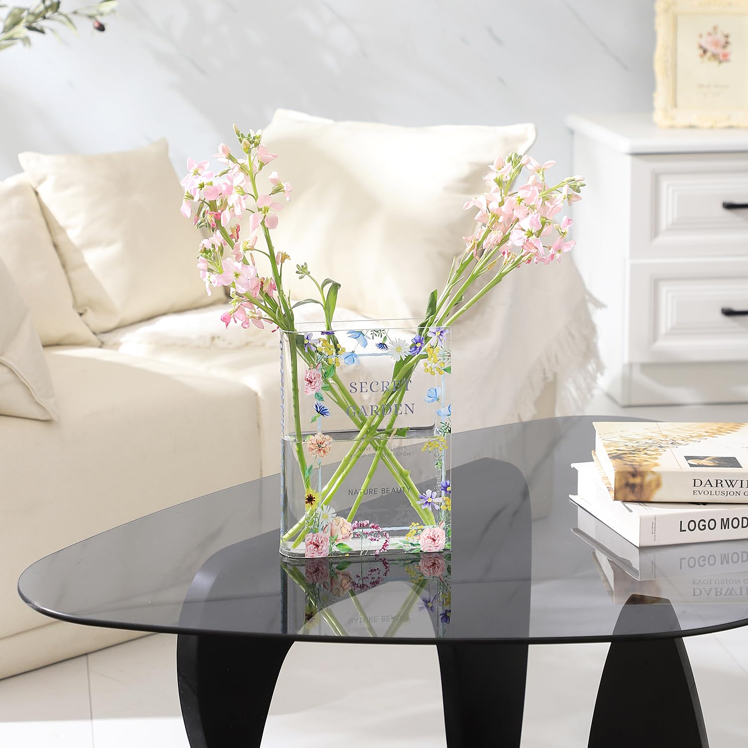 Acrylic Book Vase for Flowers - Clear Book-Shaped Decorative Vase - Modern Home & Office Decor for Living Room, Bedroom, Dining Table - Perfect Gift for Book Lovers & Flower Enthusiasts