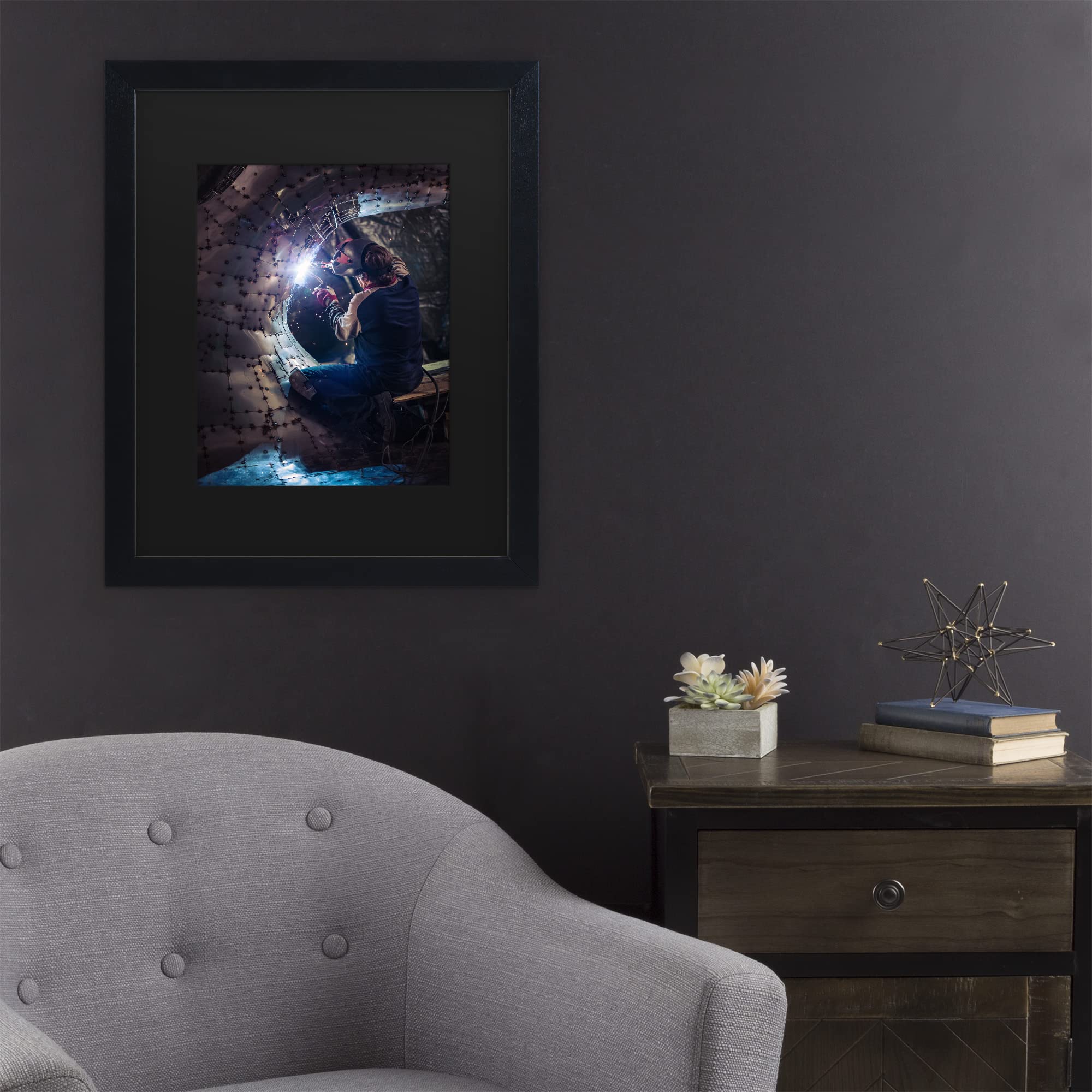 Carlos Grury Santos 'Welder In Tunnel' Canvas Wall Art Print - Modern Industrial Home & Office Decor for Living Room, Bedroom or Workspace