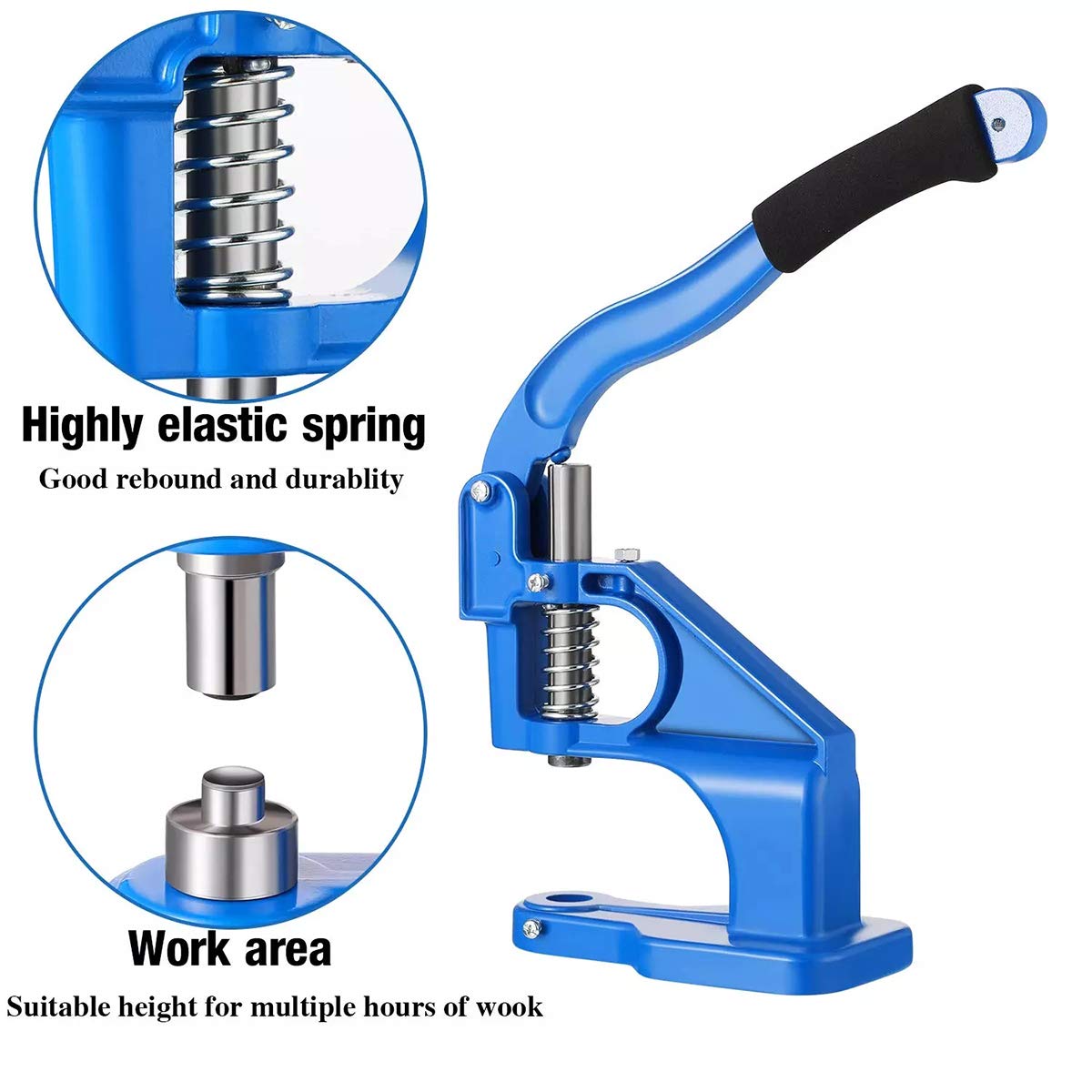 Hand Press Grommet Machine - Metal Snap Button & Rivet Tool for Jeans, Leather, Fabric - Includes Punching Dies & Handle Cover | DIY Clothing Repair, Crafting, Upholstery Projects