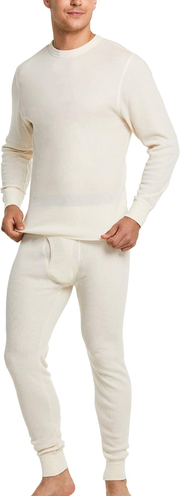 CQR Men's Thermal Underwear Set - Midweight Waffle Knit Thermal Top & Bottom with Fly - Winter Warm Long Johns for Cold Weather - Perfect for Skiing, Hiking, and Outdoor Activities