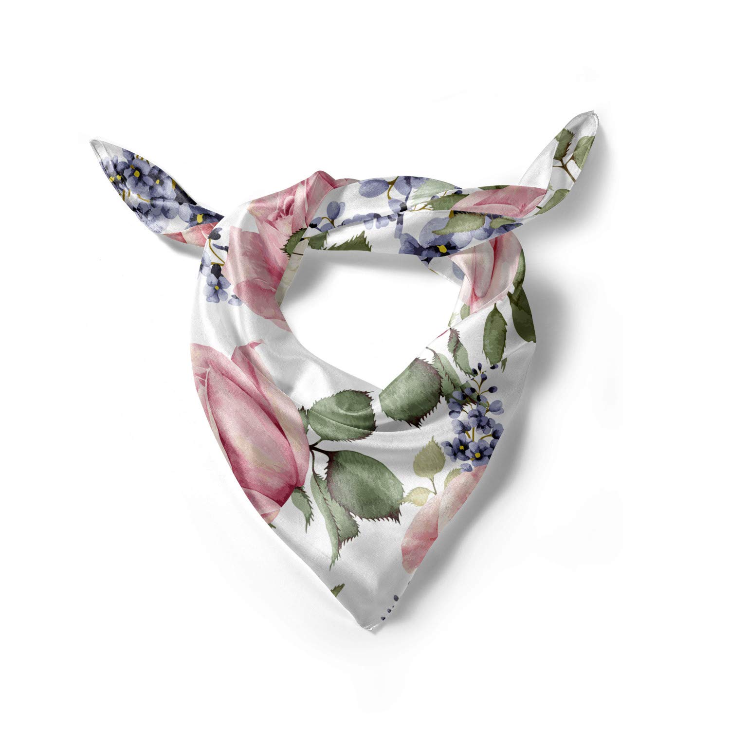Ambesonne Floral Rose Head Scarf - Pink Flower Hair Wrap for Women, Boho Headband, Muslim Hijab, Beach Cover Up, Yoga Accessory