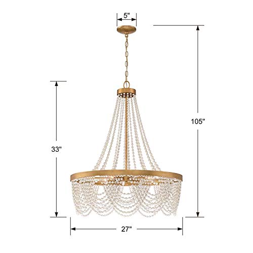 Crystorama Fiona 4-Light Antique Gold Chandelier with White Crystal Beads - Elegant Dining Room Lighting for Home Decor