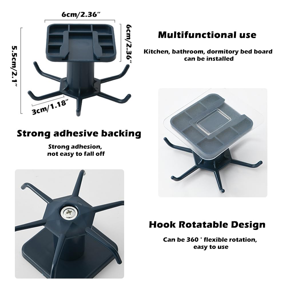 4-Pack 360° Rotating Under Cabinet Hooks - No Drill Adhesive Hanging Rack for Kitchen Utensils, Tools, Towels & Knives (Black) | Space-Saving Storage Solution for Small Kitchens & RVs