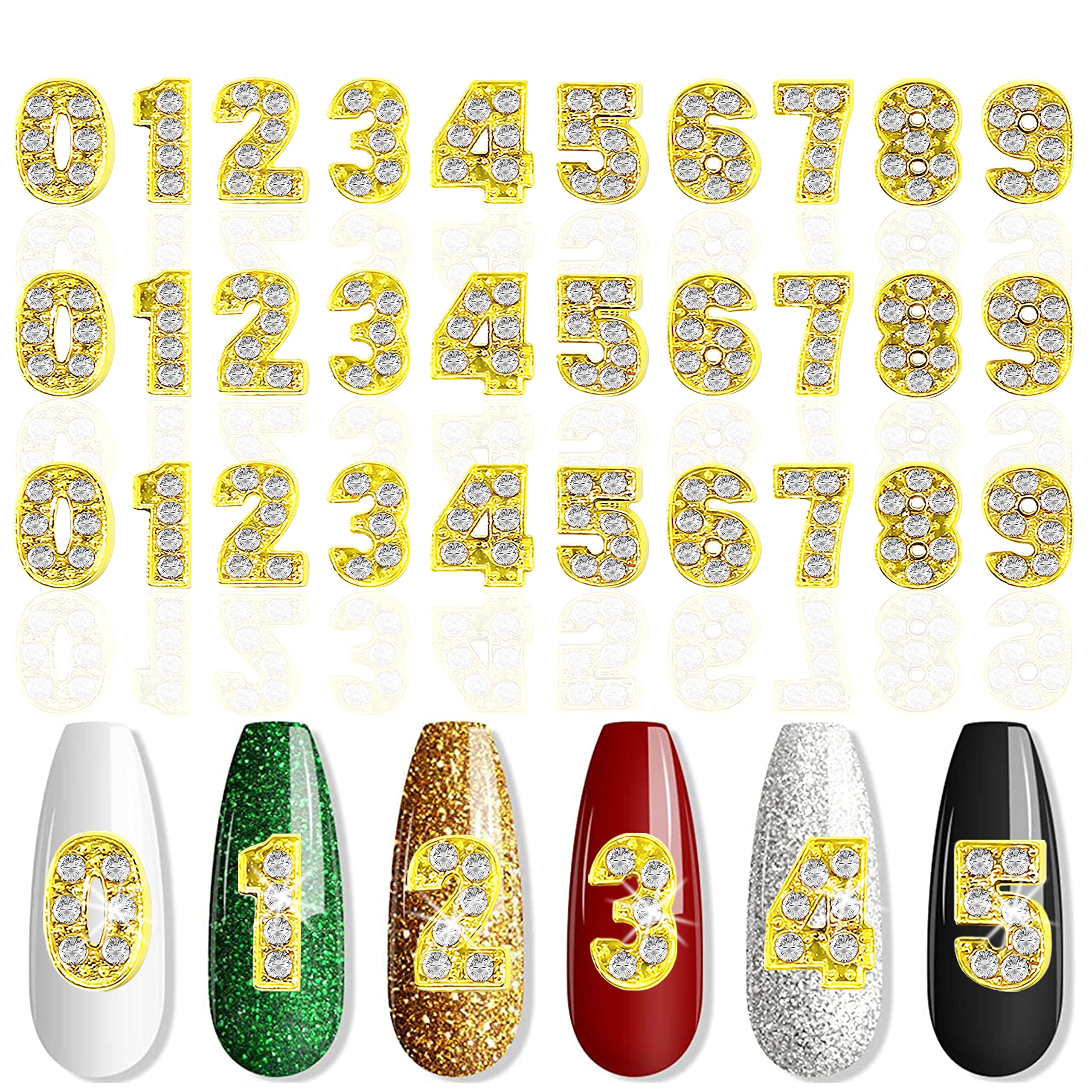 30pcs Gold Number Nail Charms - 3D Nail Art Jewels, Rhinestones & Studs for DIY Nail Decoration | Perfect for Manicures, Parties & Nail Art Designs